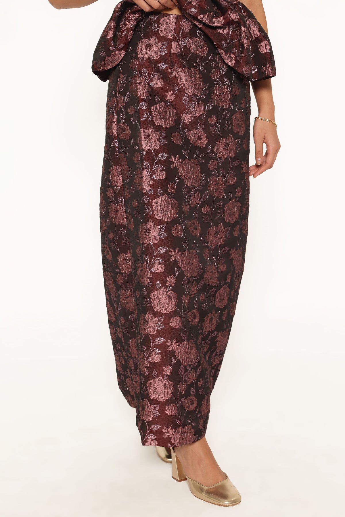 Allegro Column Skirt in Plum Brocade – view 2 of 6