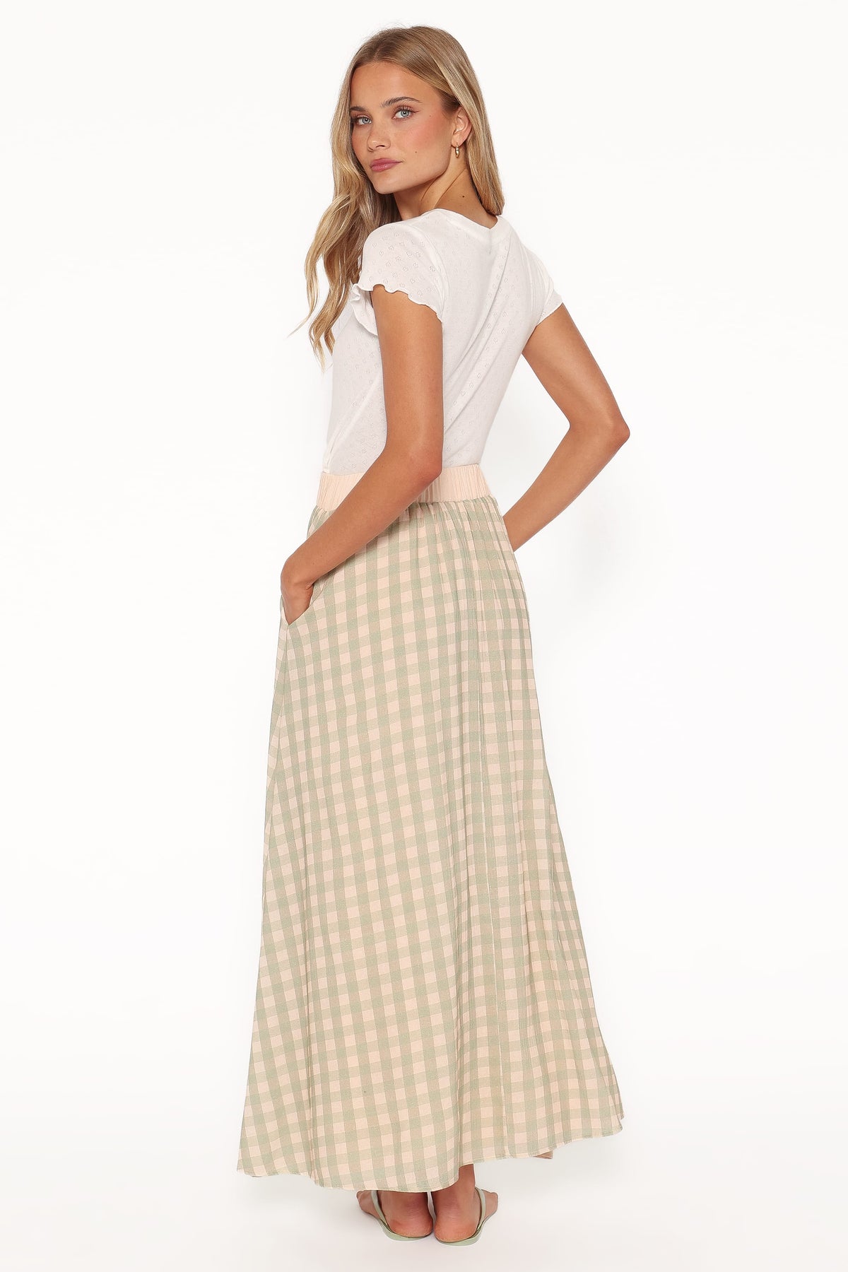 Daroda Midi Circle Skirt in Green/Pink Gingham – view 5 of 7