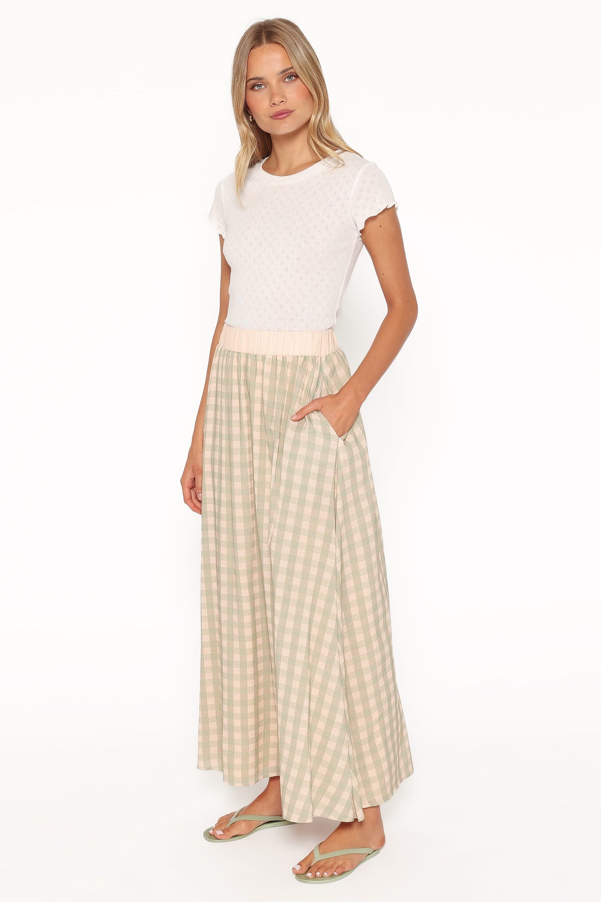Daroda Midi Circle Skirt in Green/Pink Gingham – view 4 of 7