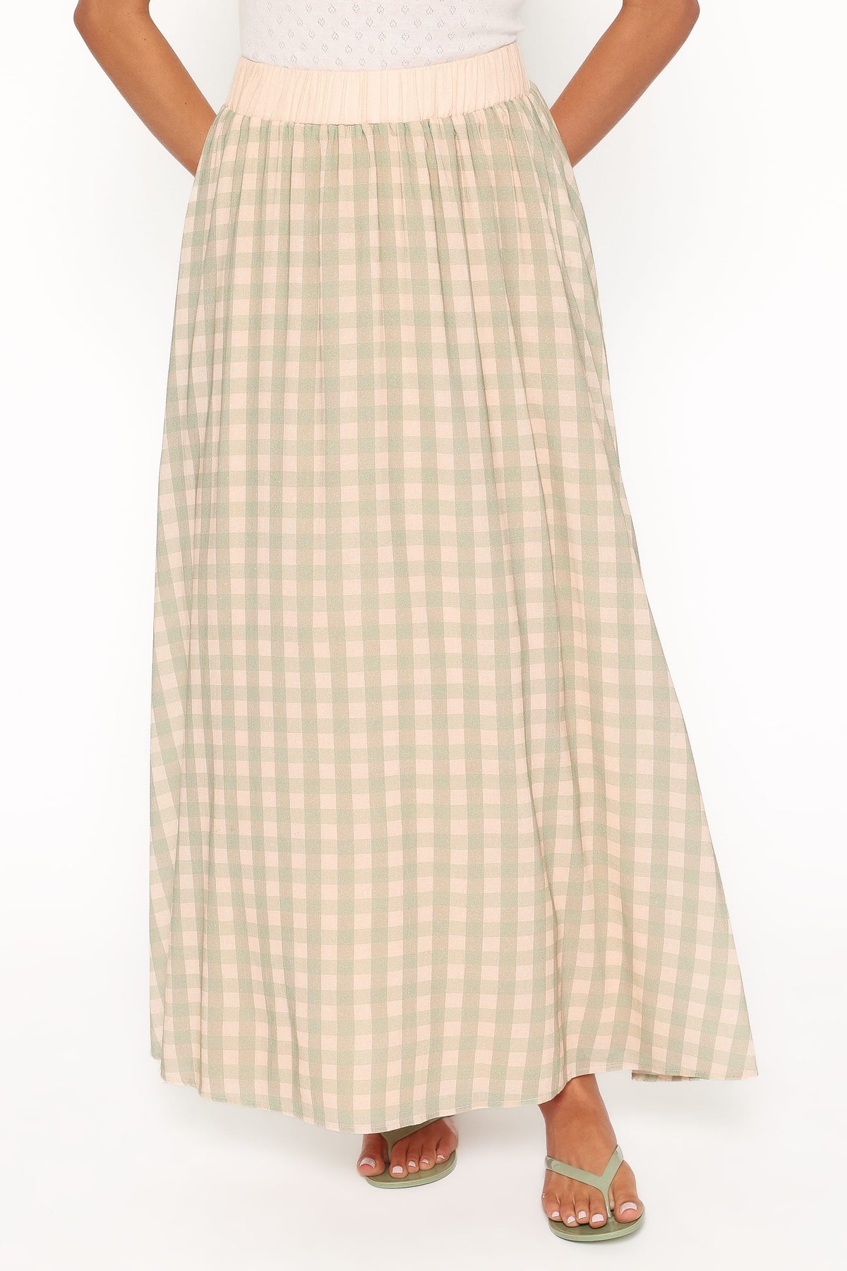 Daroda Midi Circle Skirt in Green/Pink Gingham – view 3 of 7