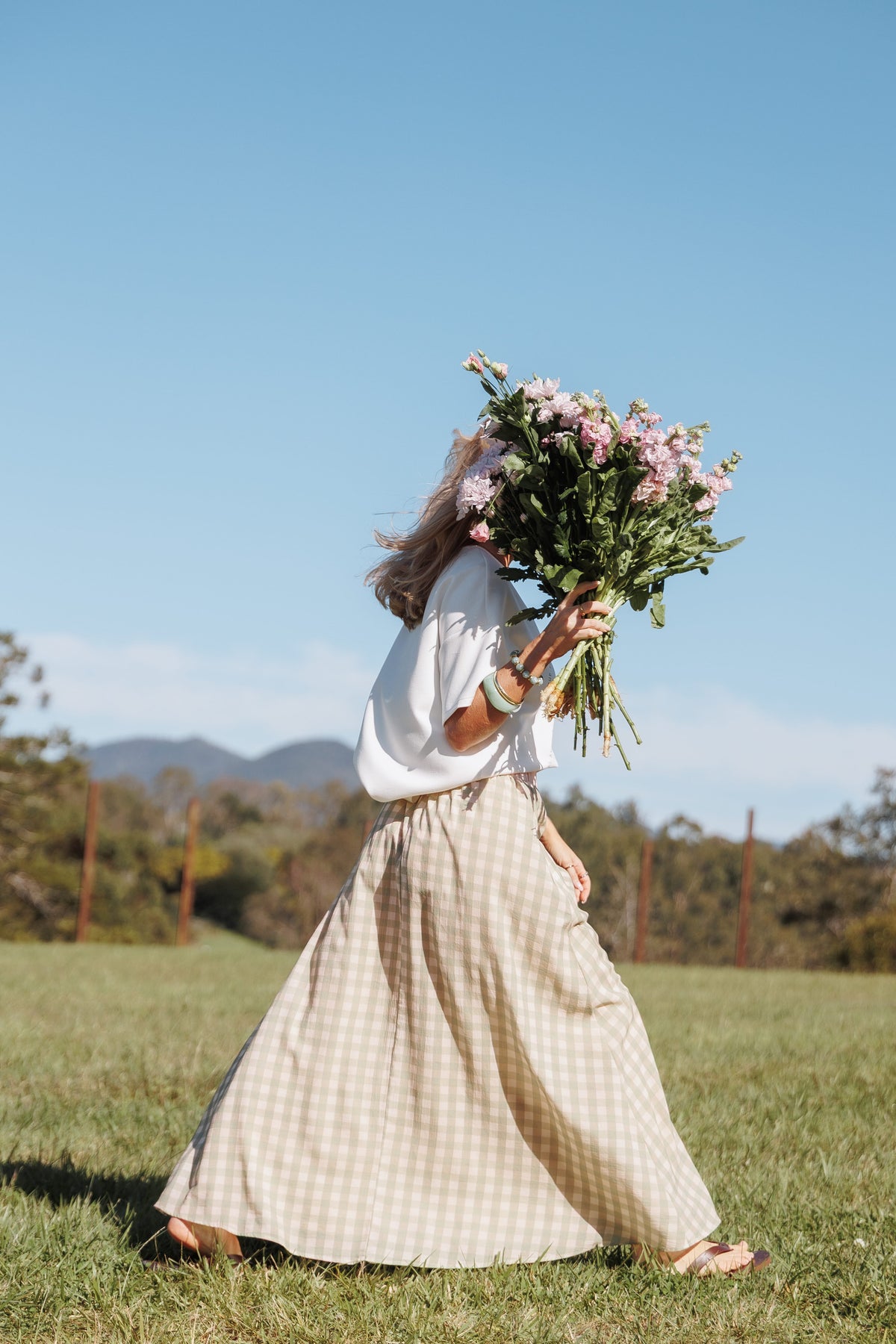 Daroda Midi Circle Skirt in Green/Pink Gingham – view 1 of 7