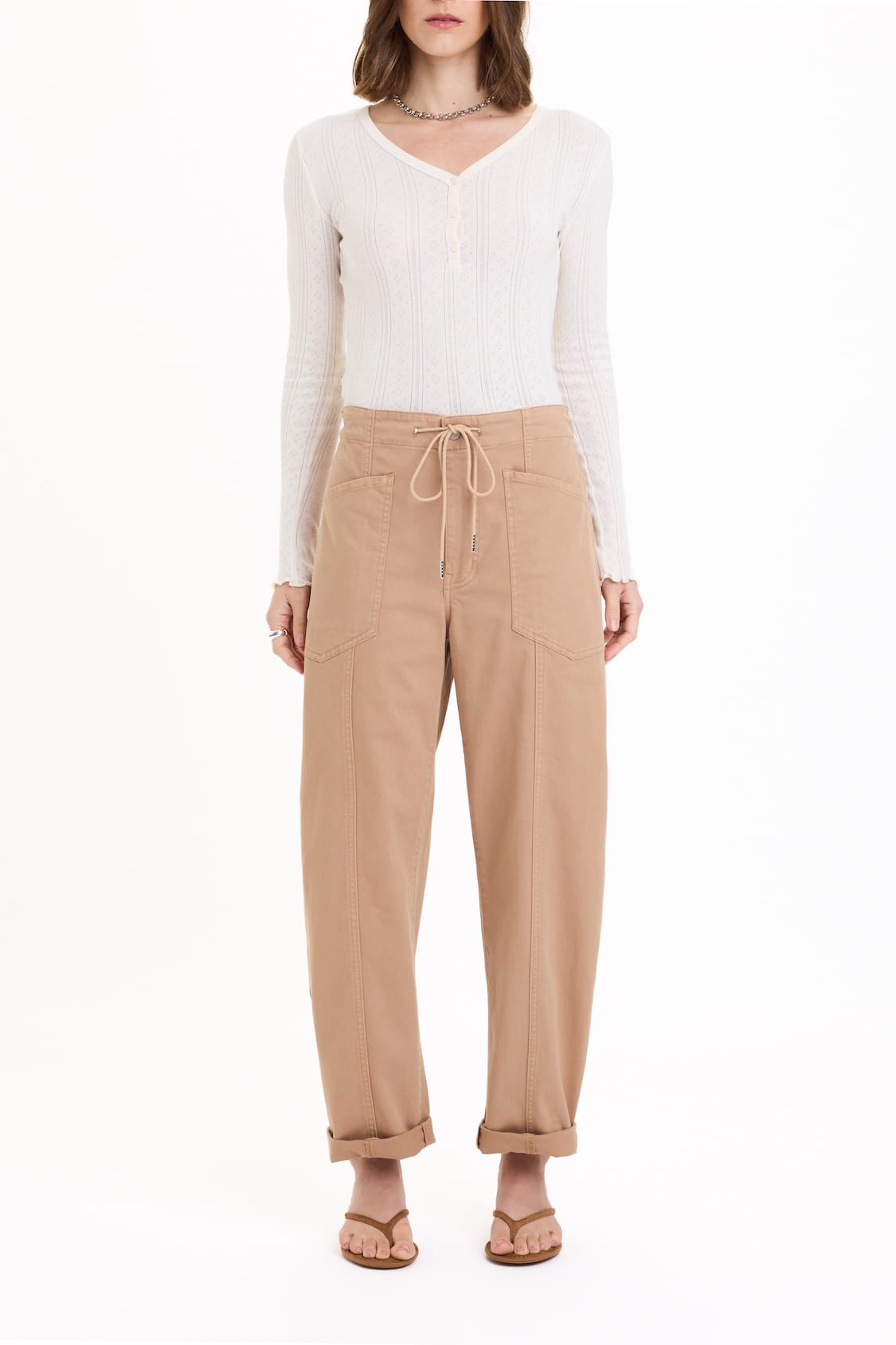 Daze Villa Drawstring Twill Barrel Pants in Latte – view 2 of 4