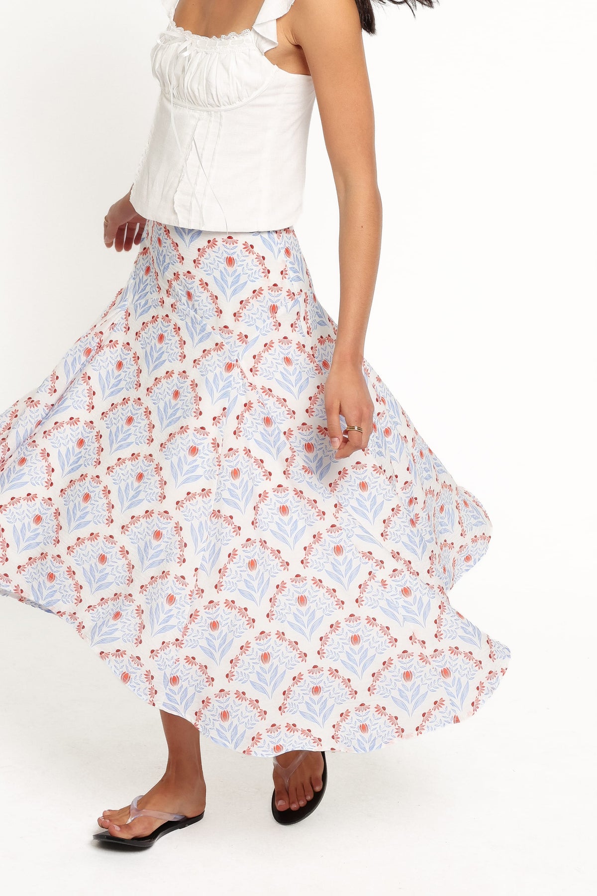 Dennie Hanky Hem Skirt in White Blue – view 2 of 6