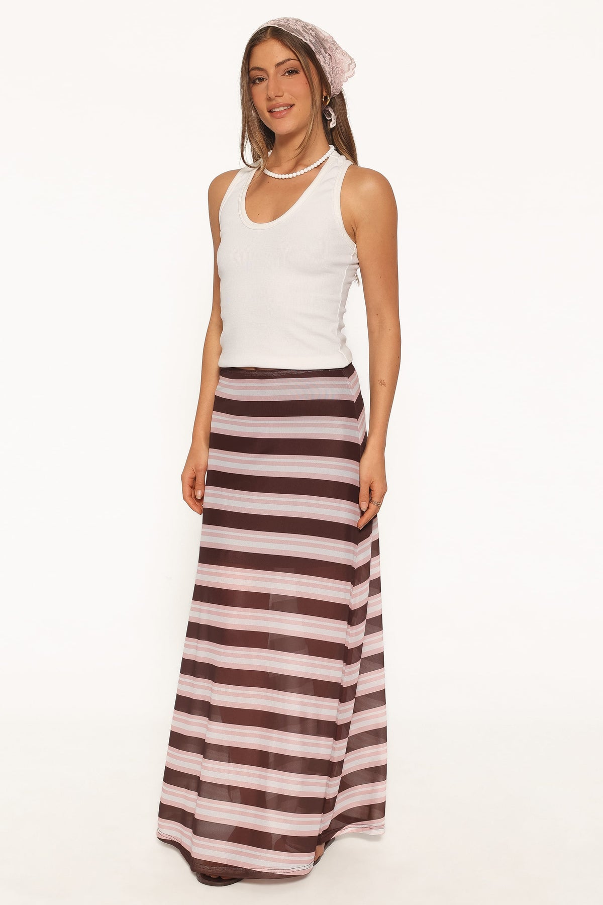 Dia Mesh Column Skirt in Pink/Brown Stripe – view 1 of 6