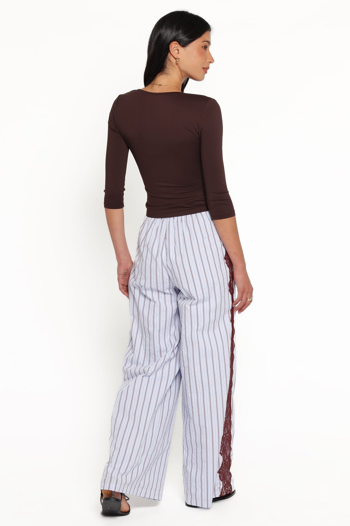 Ellina Lace Contrast Wide Leg Pant in Blue Stripe – view 4 of 5