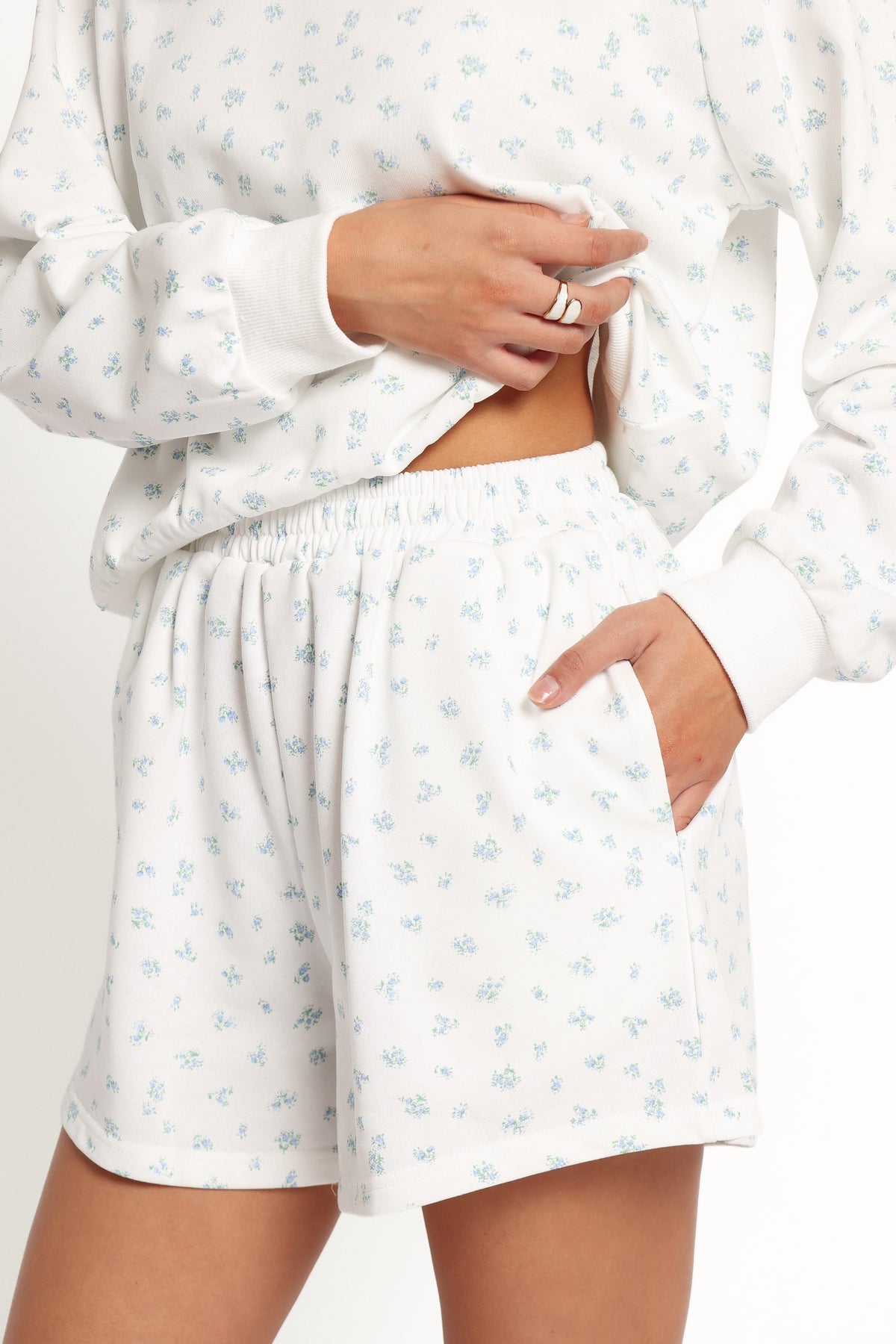 Hazel Sweat Shorts in Blue Ditsy Floral – view 1 of 6