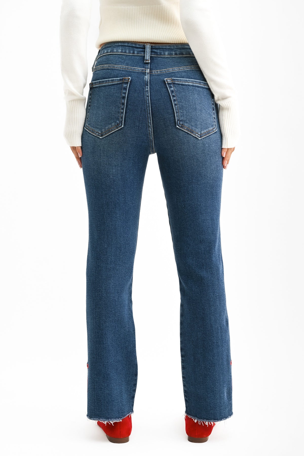 Just Black Bow Split Hem Straight Leg Jeans in Dark Wash – view 3 of 3