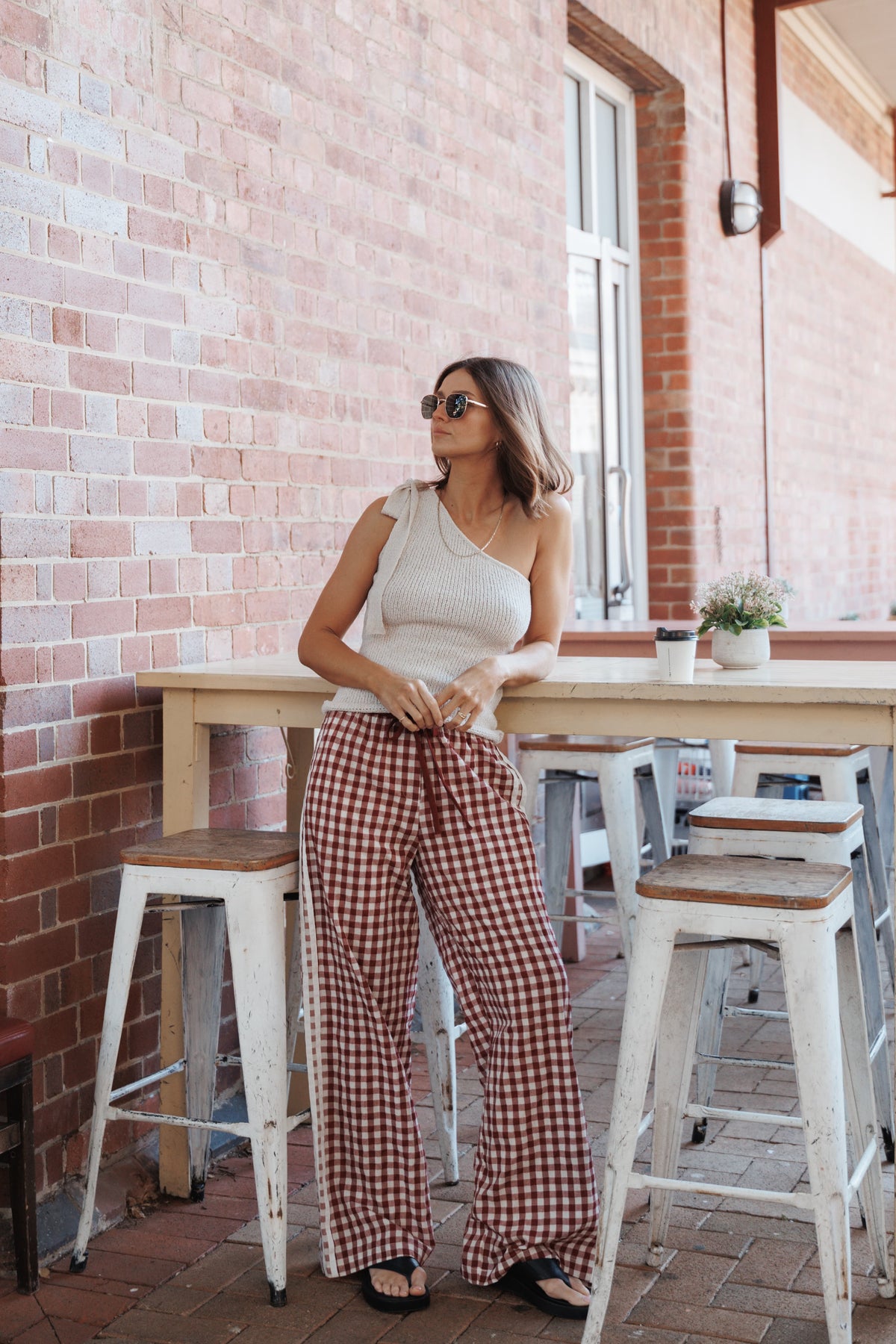 Lawson Track Pants in Burgundy Gingham – view 1 of 8