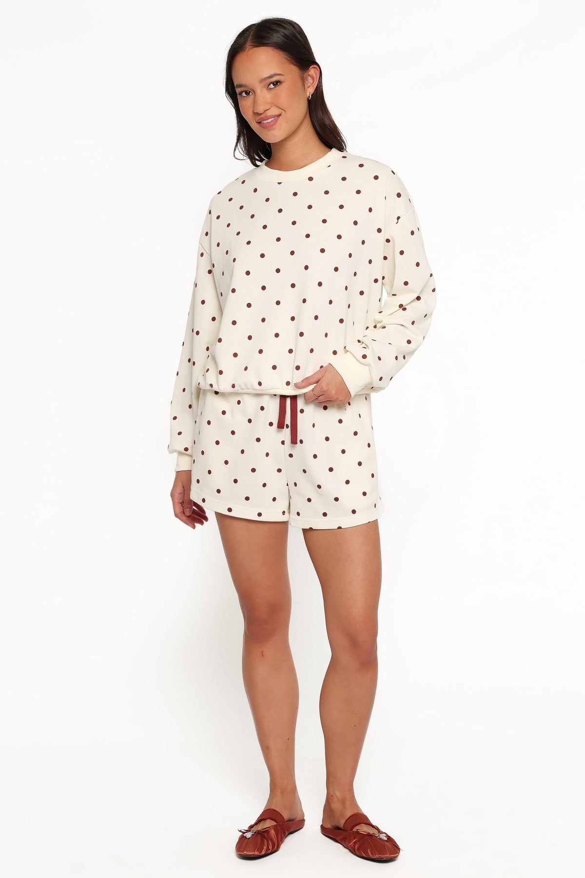 Novie Sweat Shorts in Brown Polka Dot – view 6 of 8