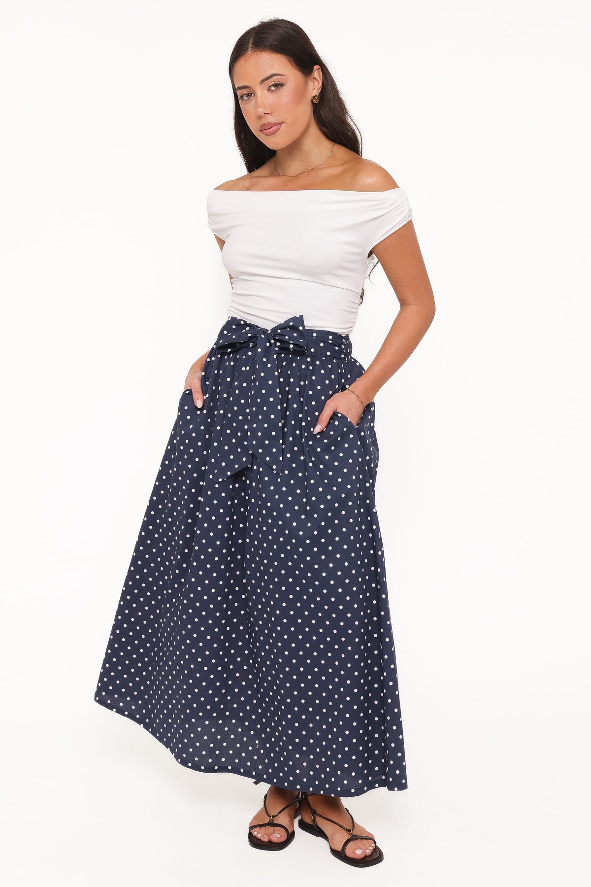 Paula Tie Waist Maxi Skirt in Navy – view 1 of 6
