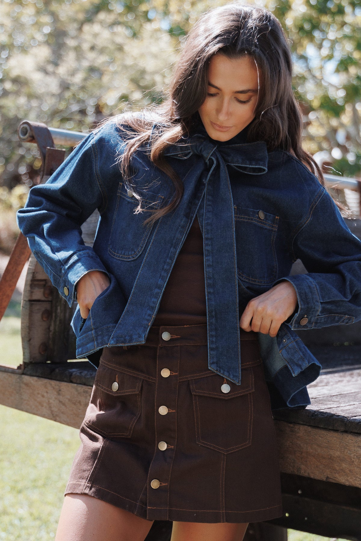 Presley Denim Skort in Dark Brown – view 1 of 9