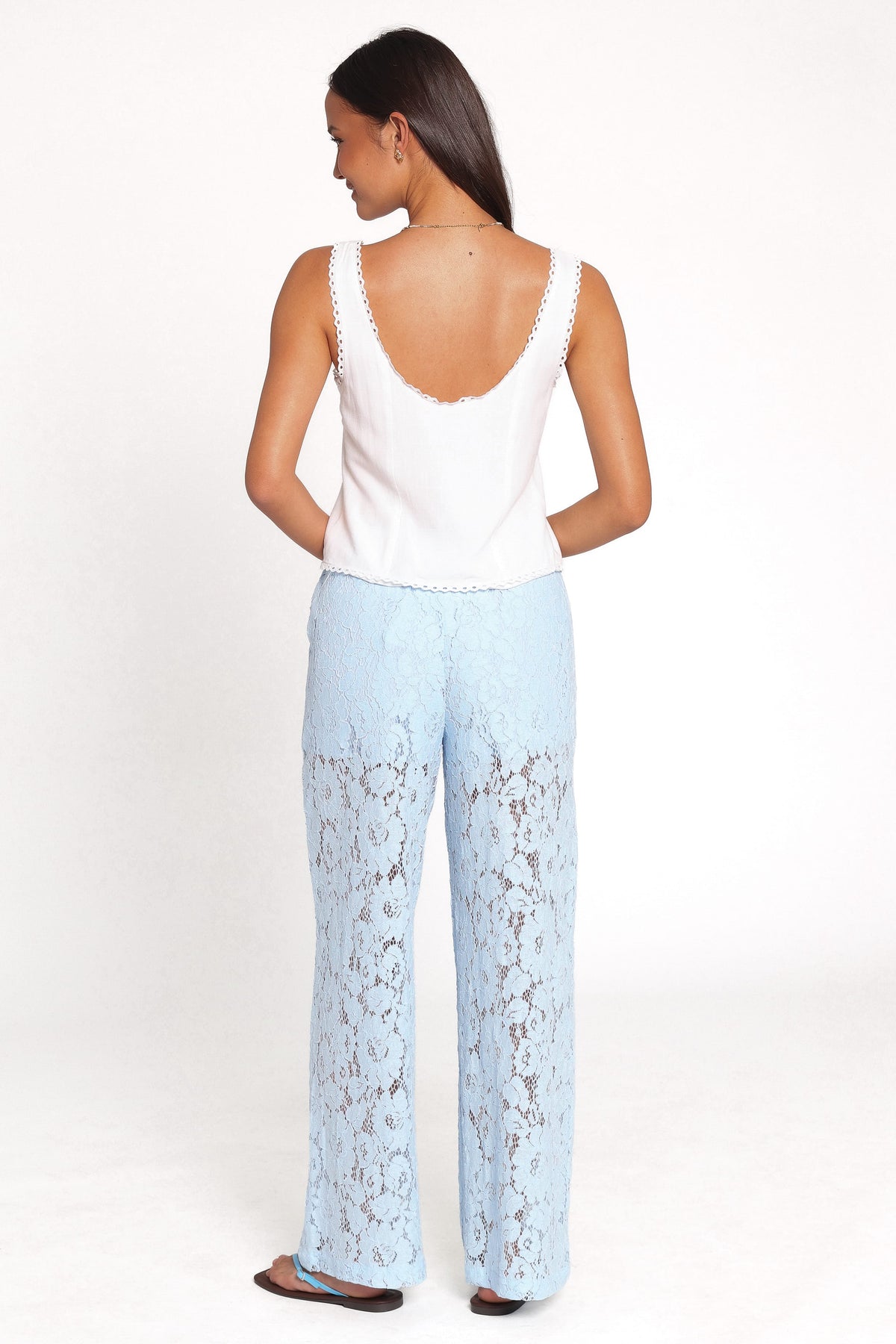 Sabina Lace Wide Leg Pant in Baby Blue – view 4 of 6