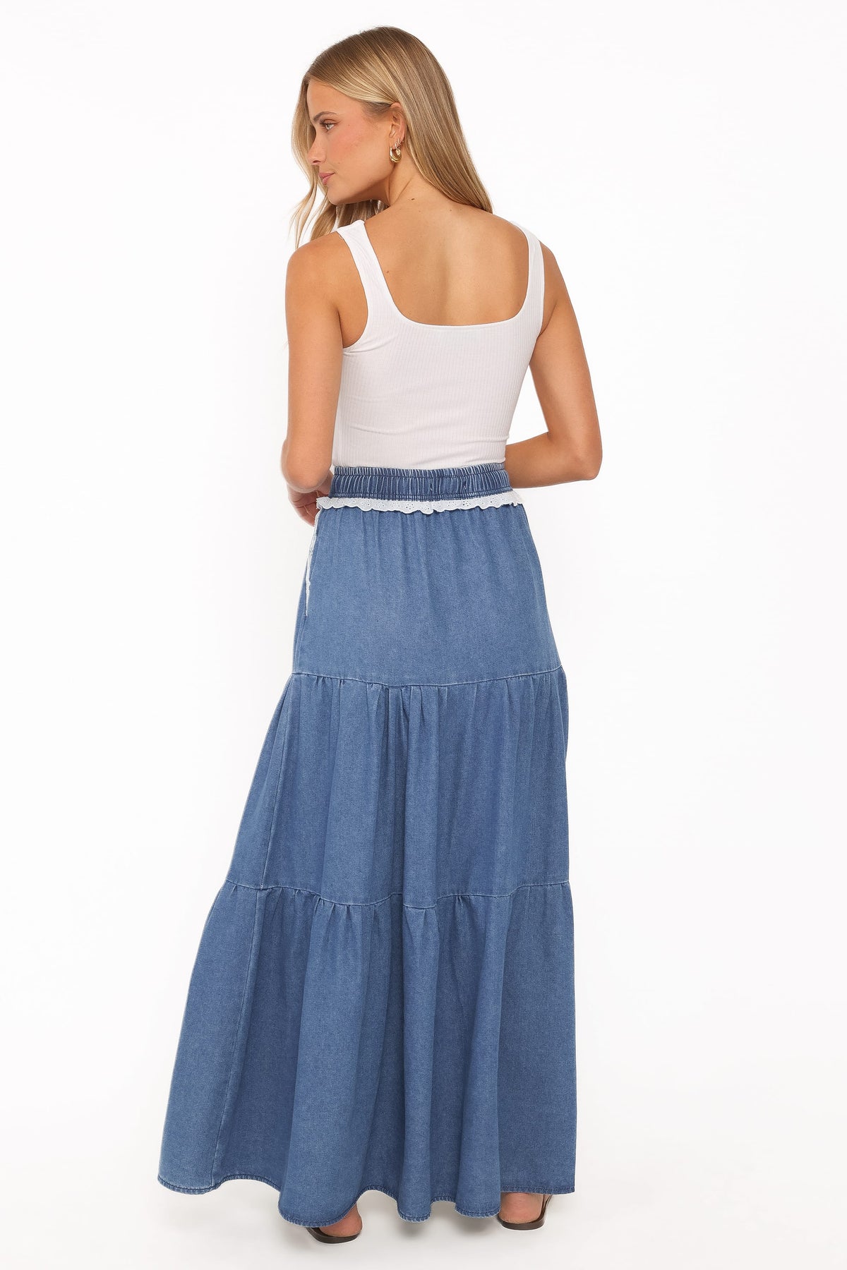 Scout Tiered Denim Maxi Skirt in Medium Wash – view 4 of 6