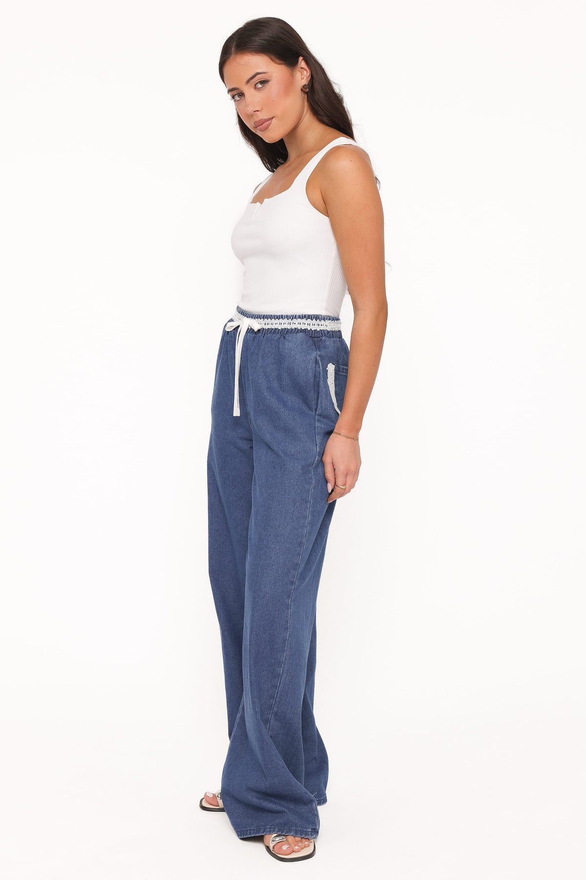 Siun Wide Leg Denim Joggers in Medium Wash – view 3 of 6