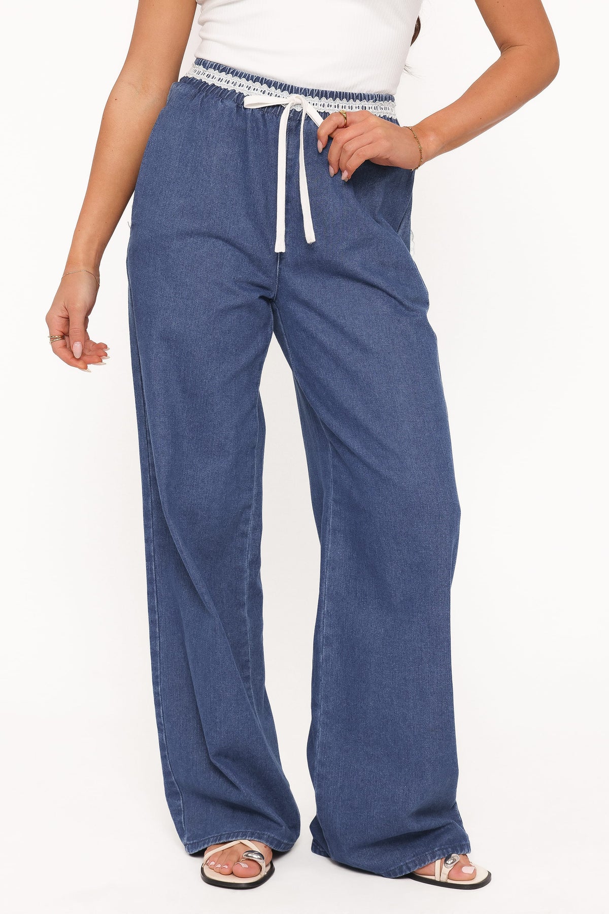 Siun Wide Leg Denim Joggers in Medium Wash – view 1 of 6