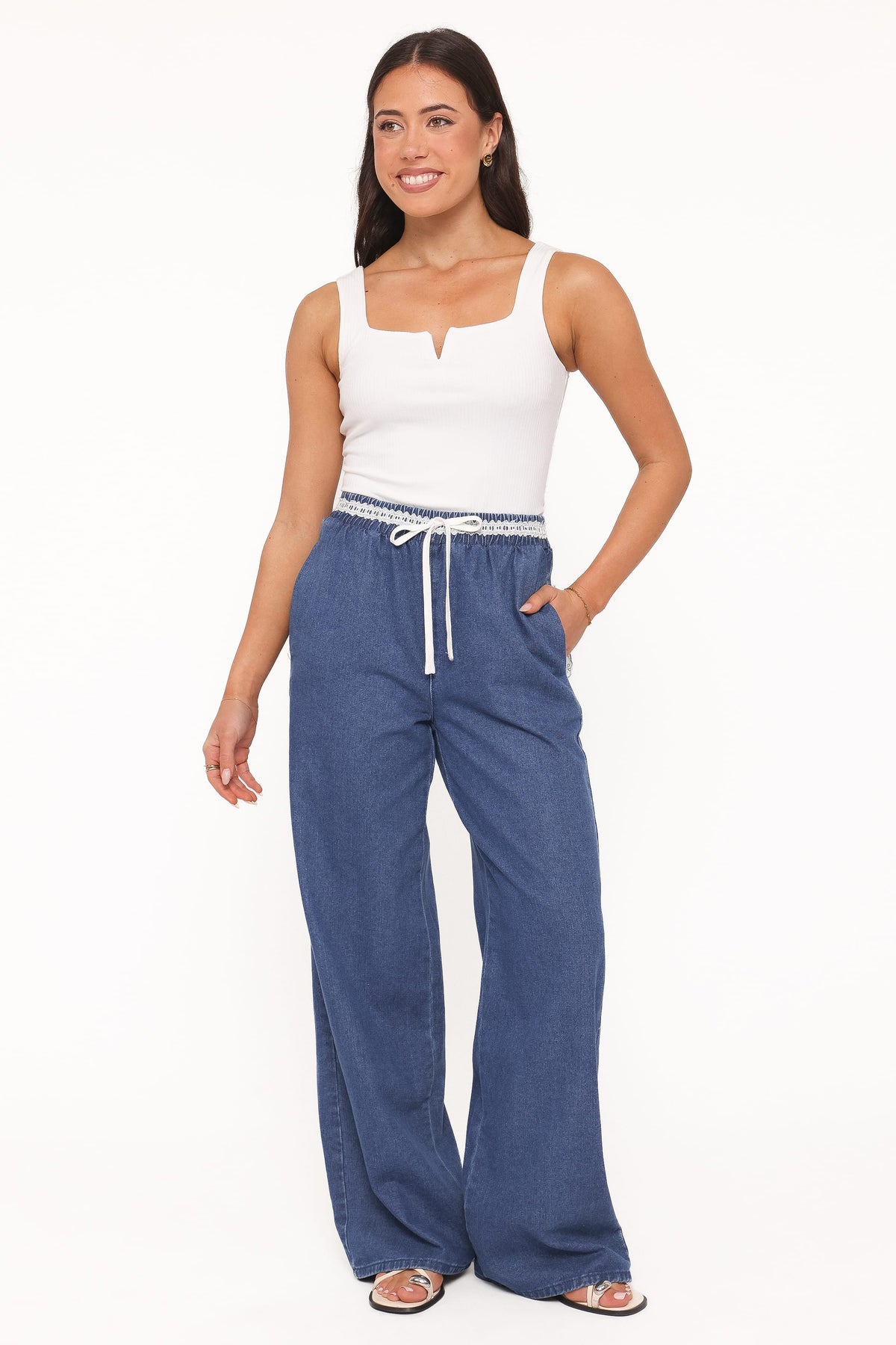 Siun Wide Leg Denim Joggers in Medium Wash – view 5 of 6
