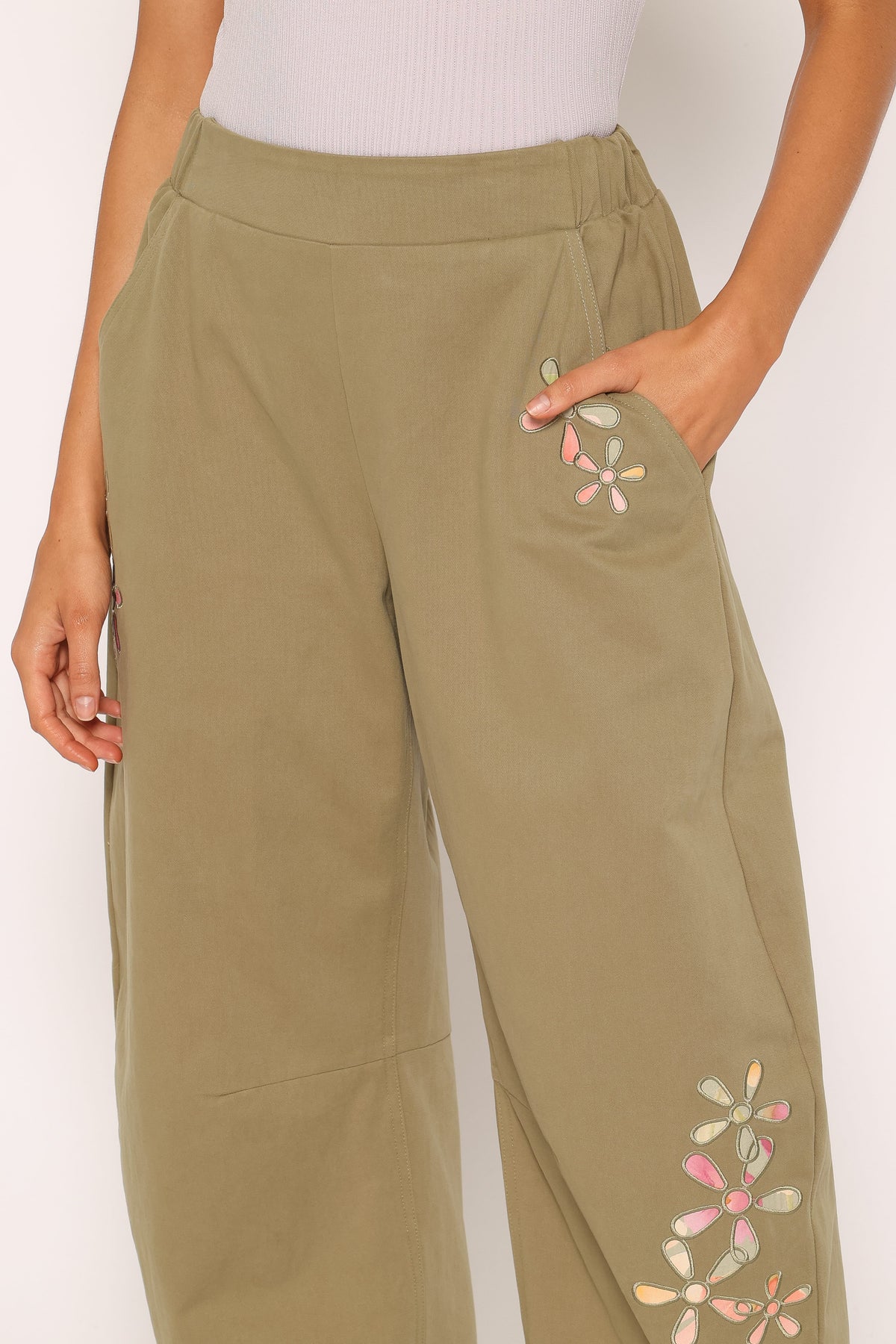 Telena Barrel Leg Pants in Olive Green Patchwork – view 6 of 8