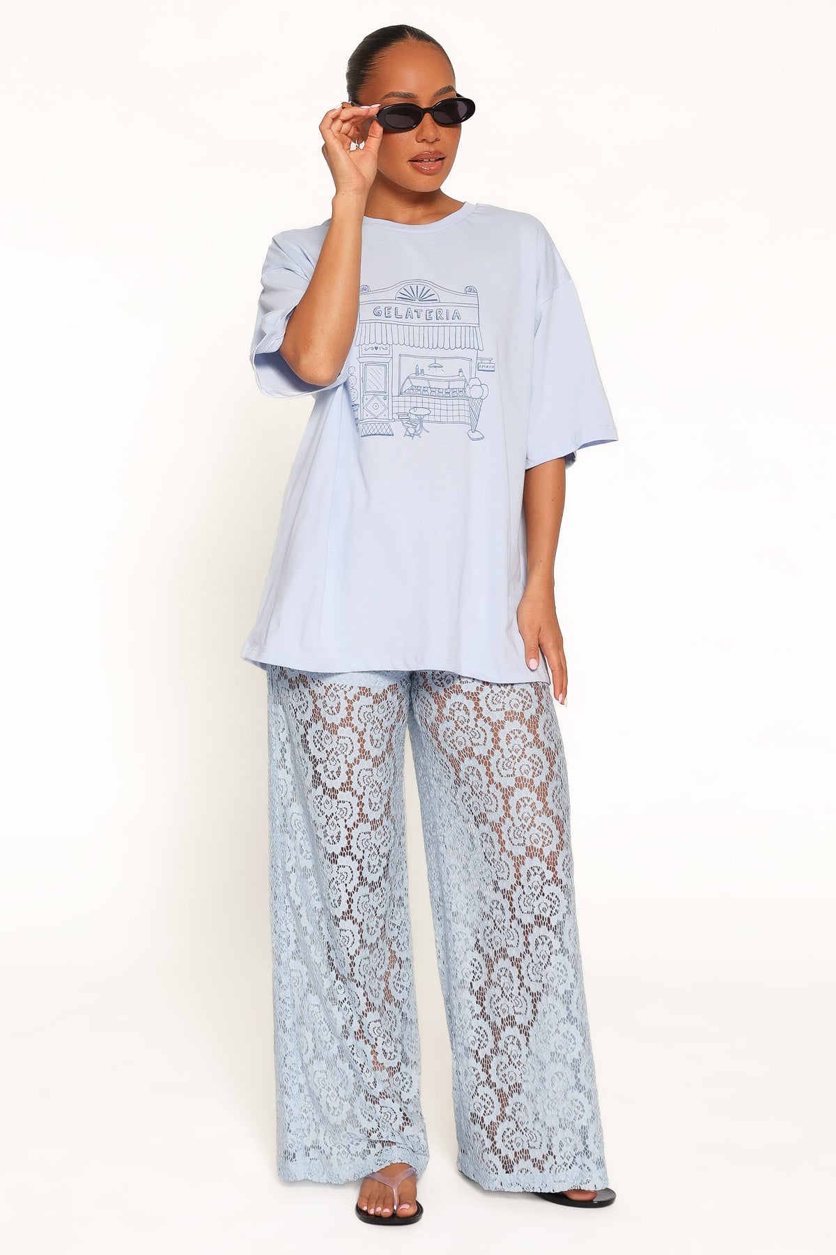 Tia Sheer Lace Pant in Light Blue – view 1 of 7