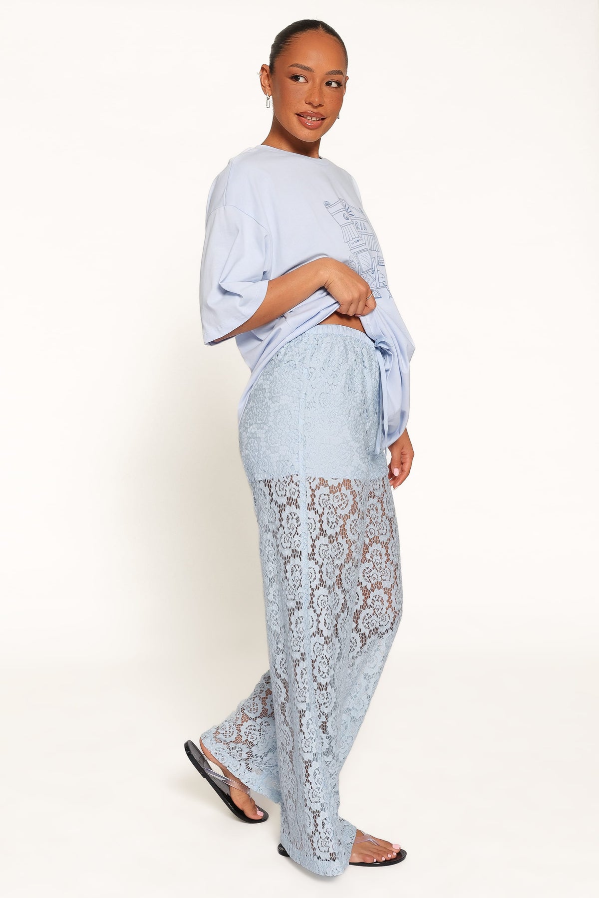 Tia Sheer Lace Pant in Light Blue – view 3 of 7