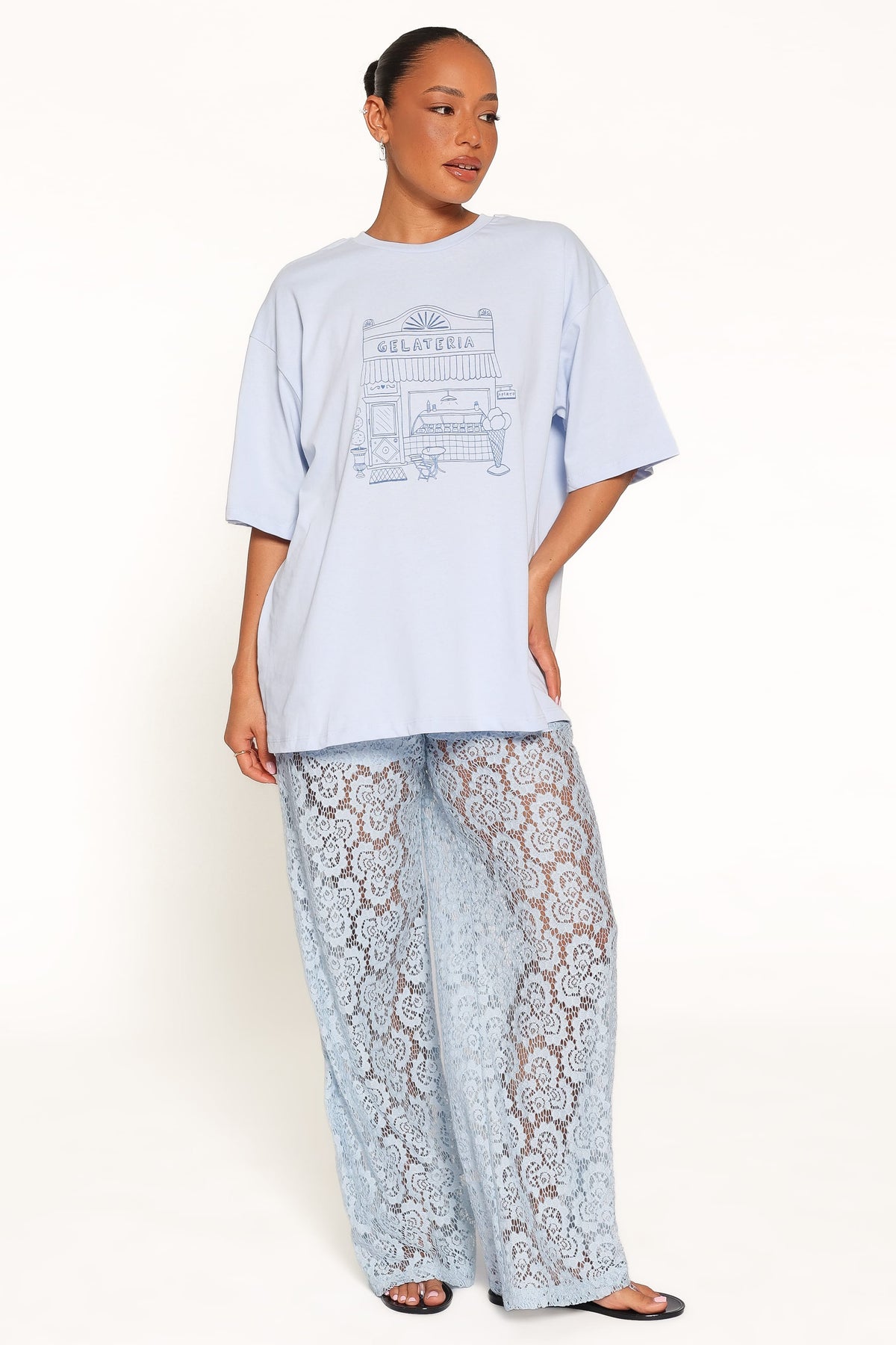 Tia Sheer Lace Pant in Light Blue – view 5 of 7