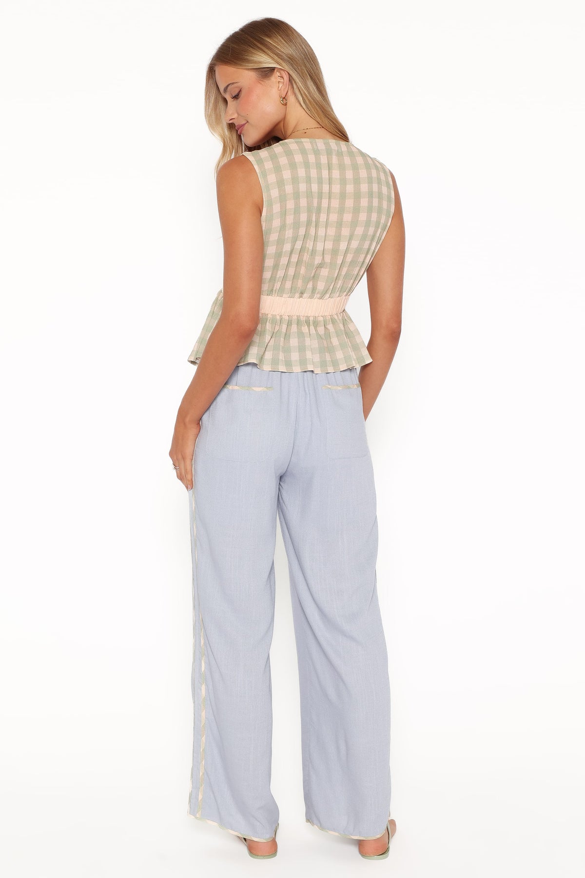 Venda Contrast Trim Pants in Light Blue Linen – view 5 of 8