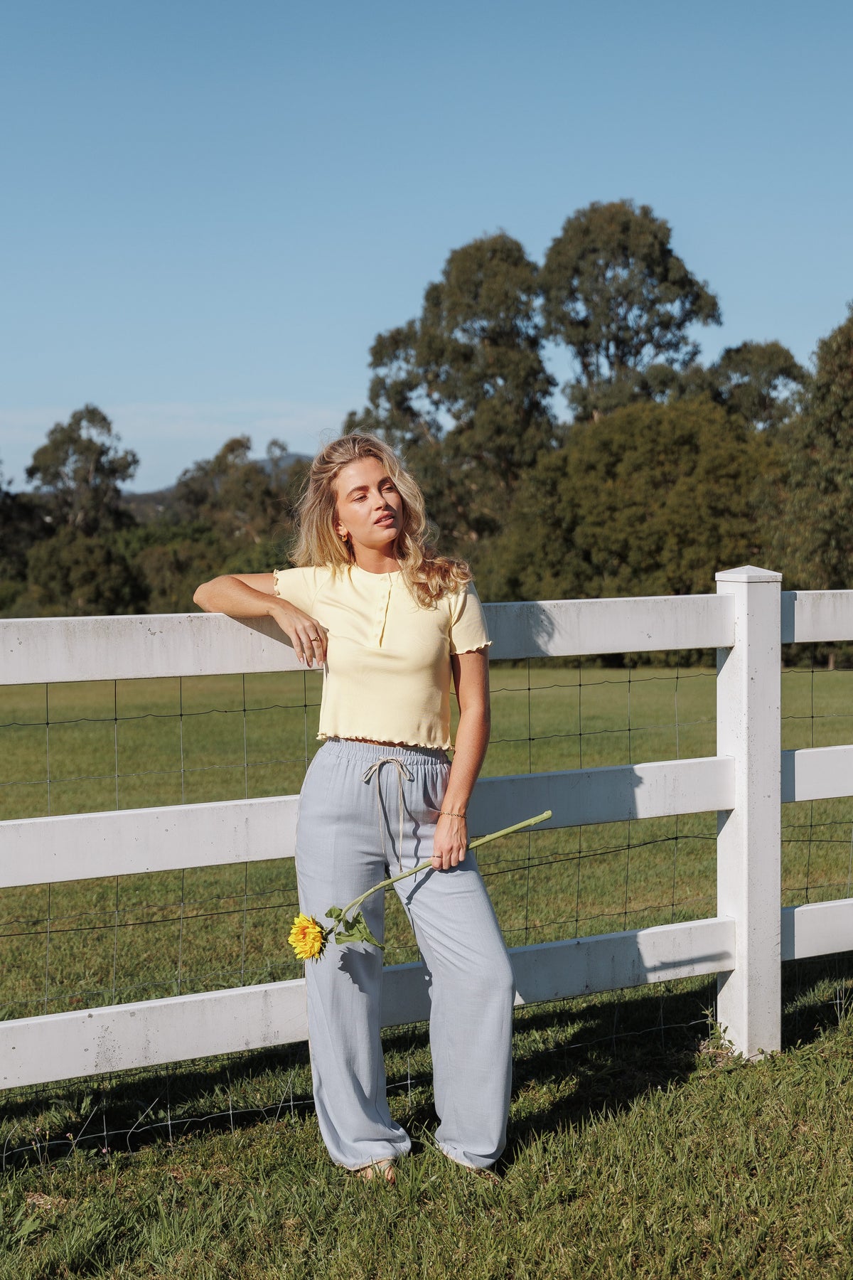 Venda Contrast Trim Pants in Light Blue Linen – view 8 of 8