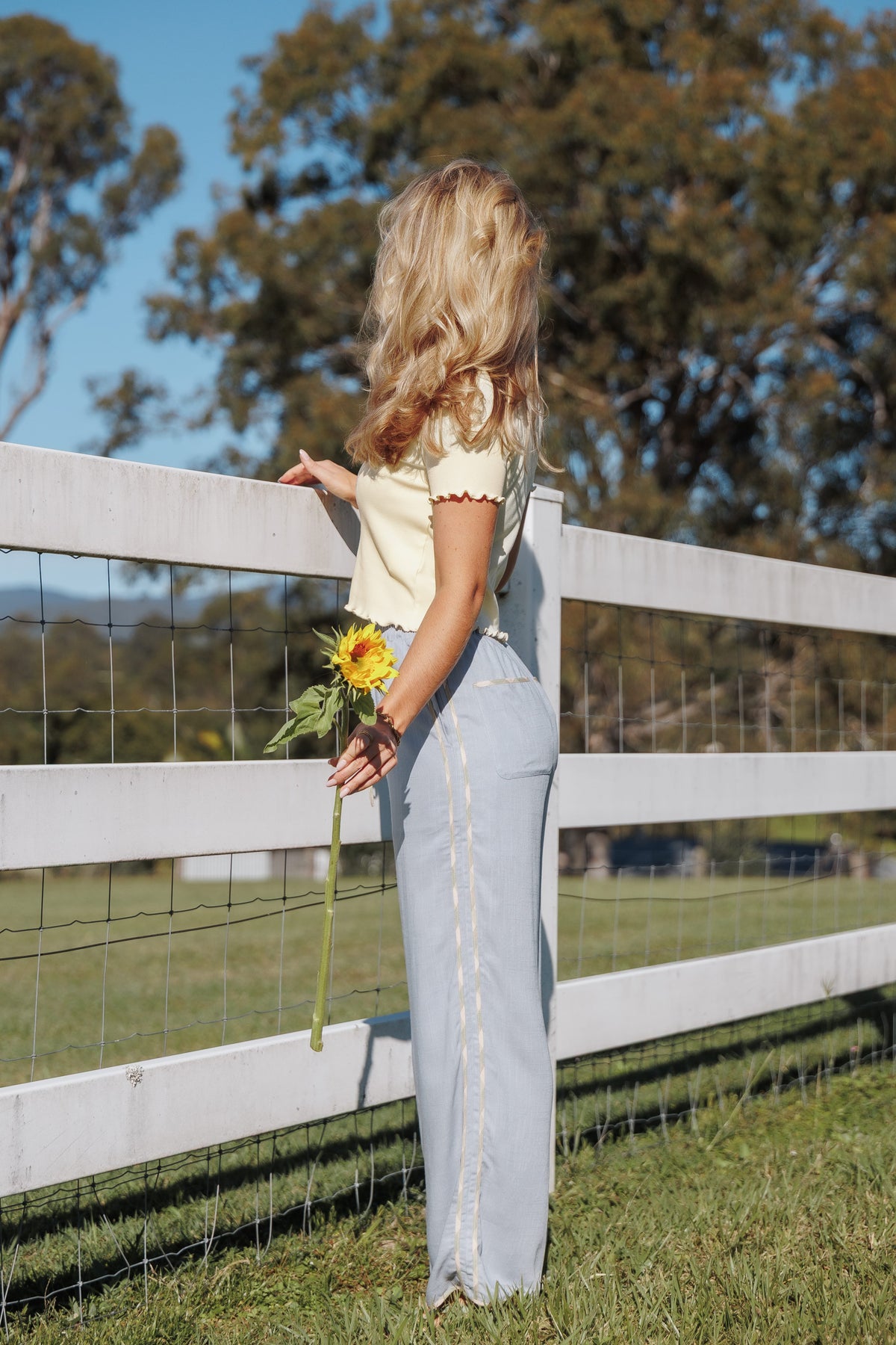 Venda Contrast Trim Pants in Light Blue Linen – view 1 of 8