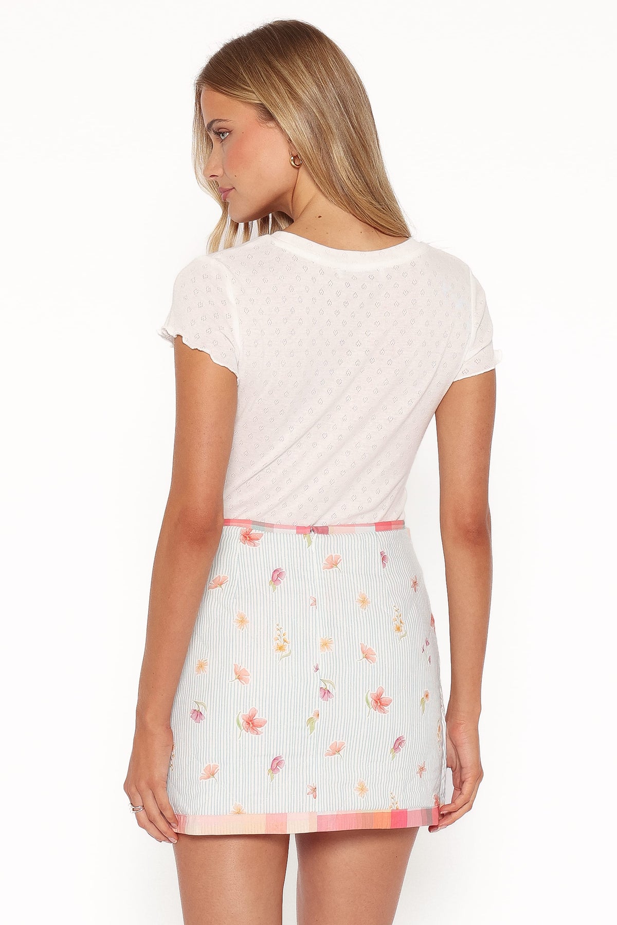 Yana Faux Wrap Quilted Mini Skirt in Blue Garden Stripe – view 5 of 8