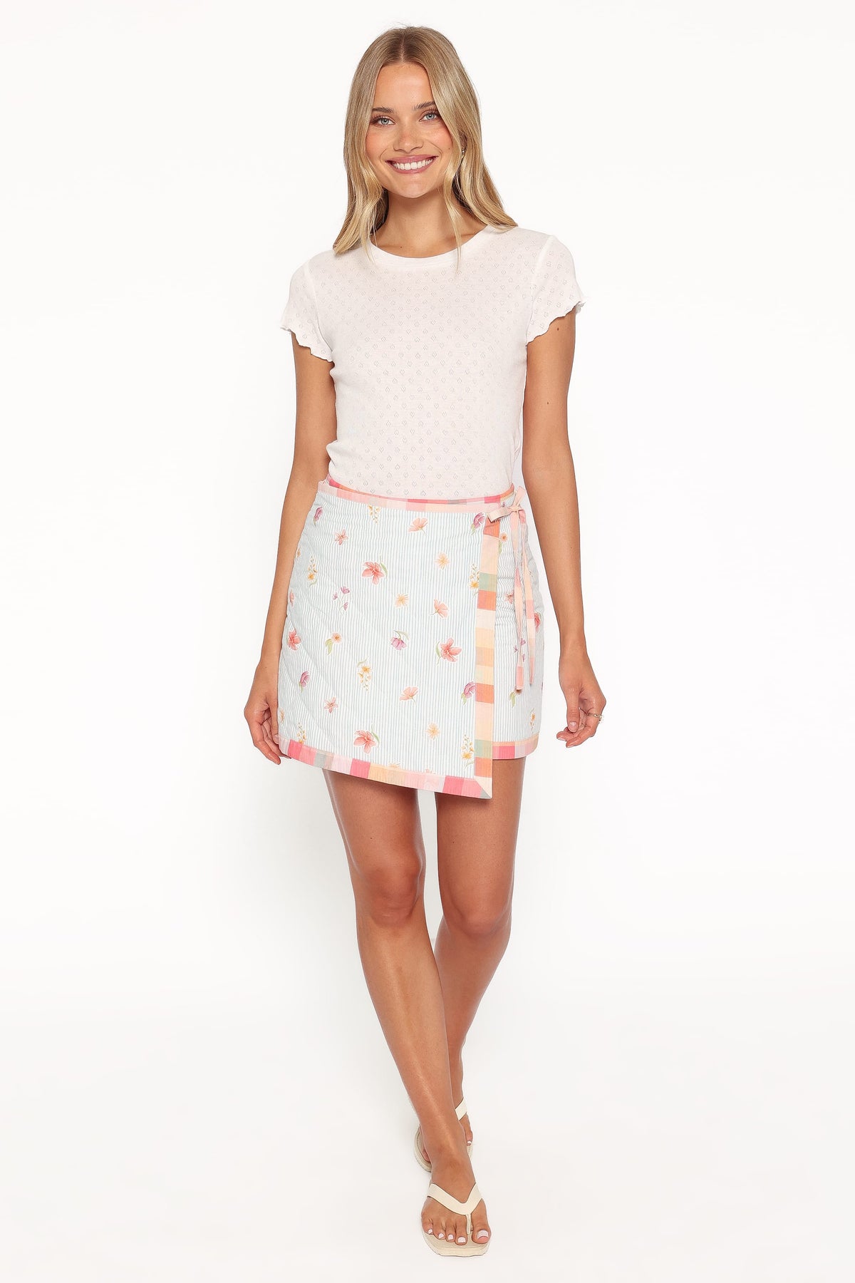 Yana Faux Wrap Quilted Mini Skirt in Blue Garden Stripe – view 6 of 8