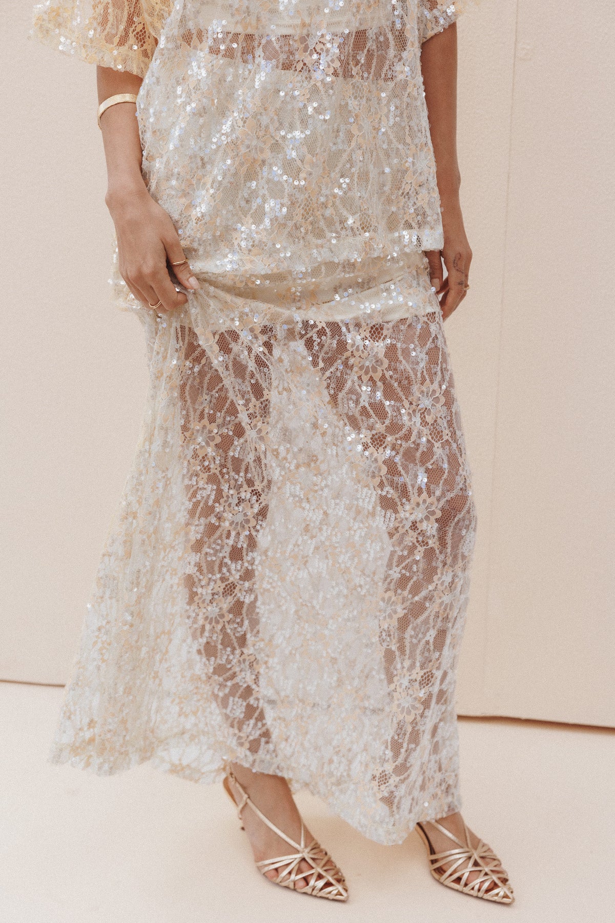 Yonder Sheer Panel Lace Maxi Skirt in Pale Yellow – view 1 of 7