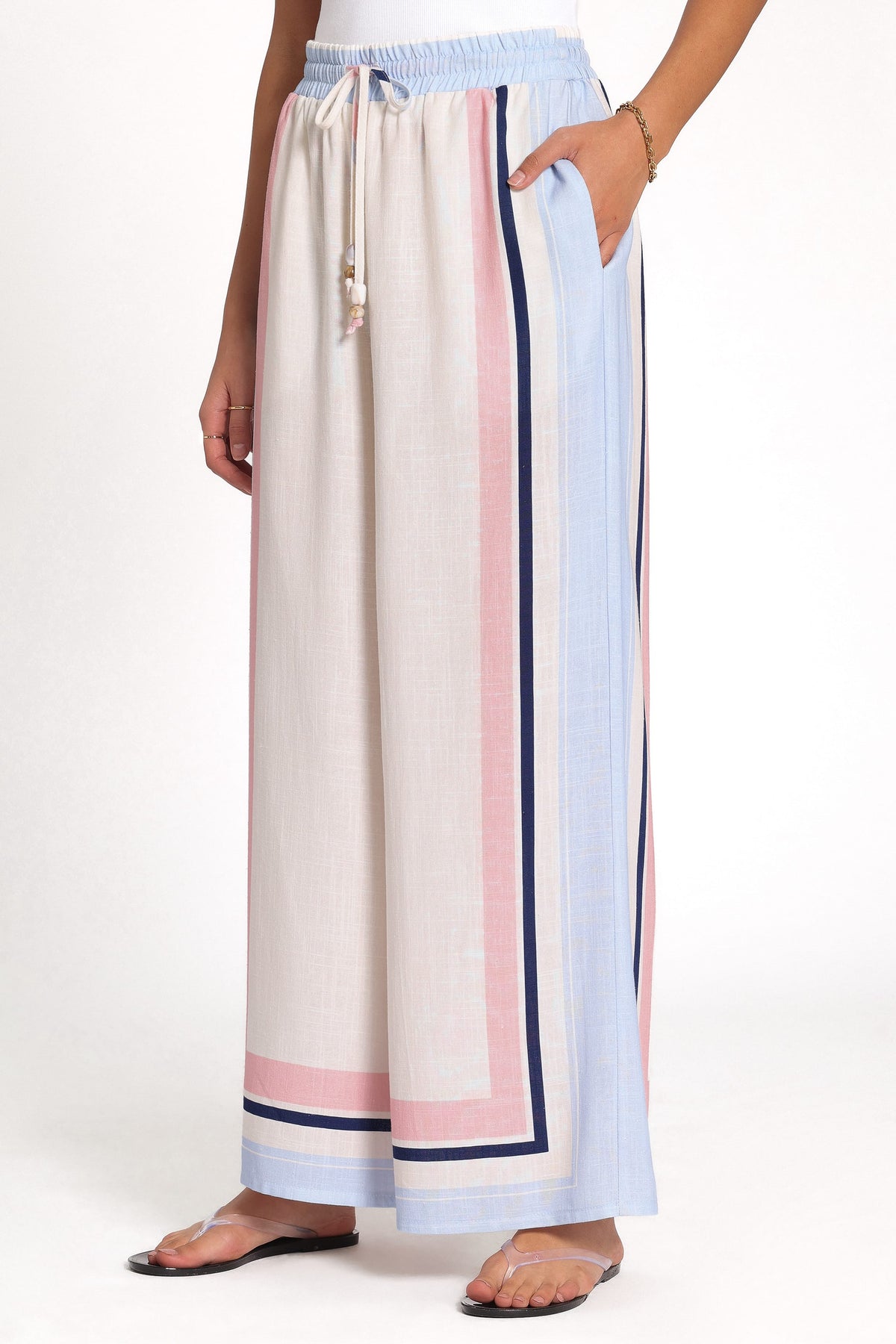 Zalia Wide Leg Pants in Pink/Blue Stripe – view 1 of 5