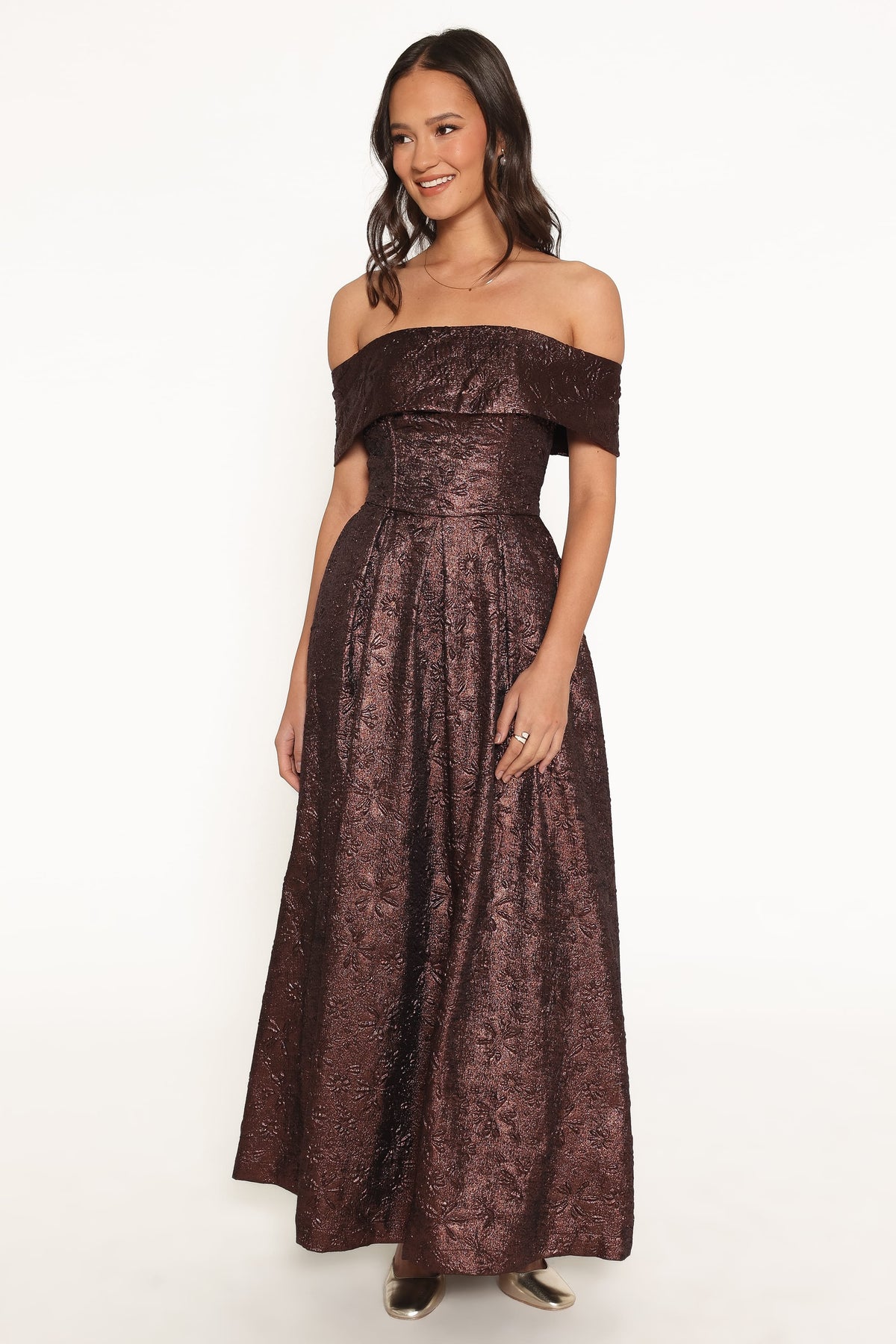 Aberdine Maxi Dress in Brown Brocade – view 2 of 7