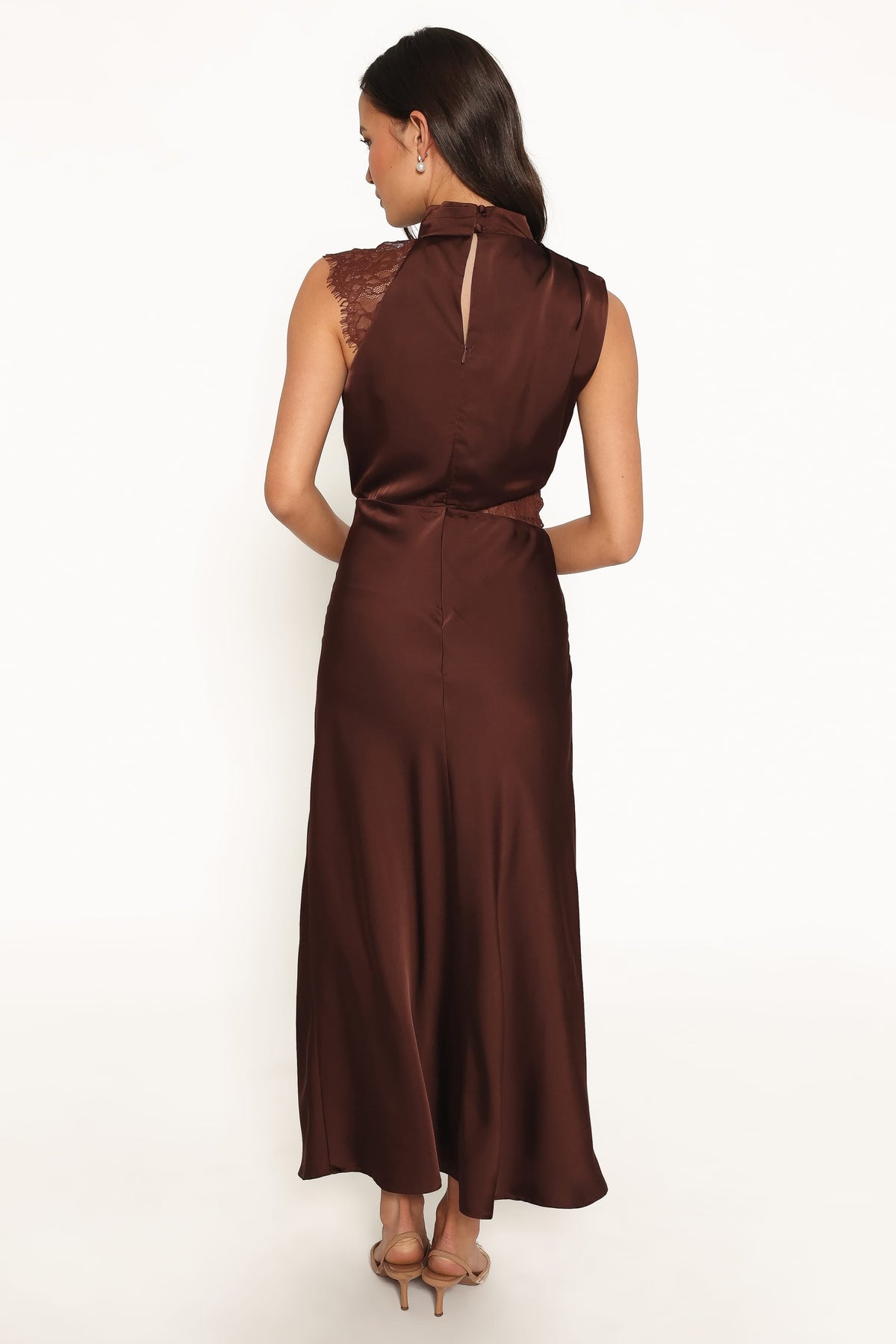 Anabelle Halter Neck Lace Maxi Dress in Chocolate Brown – view 5 of 7