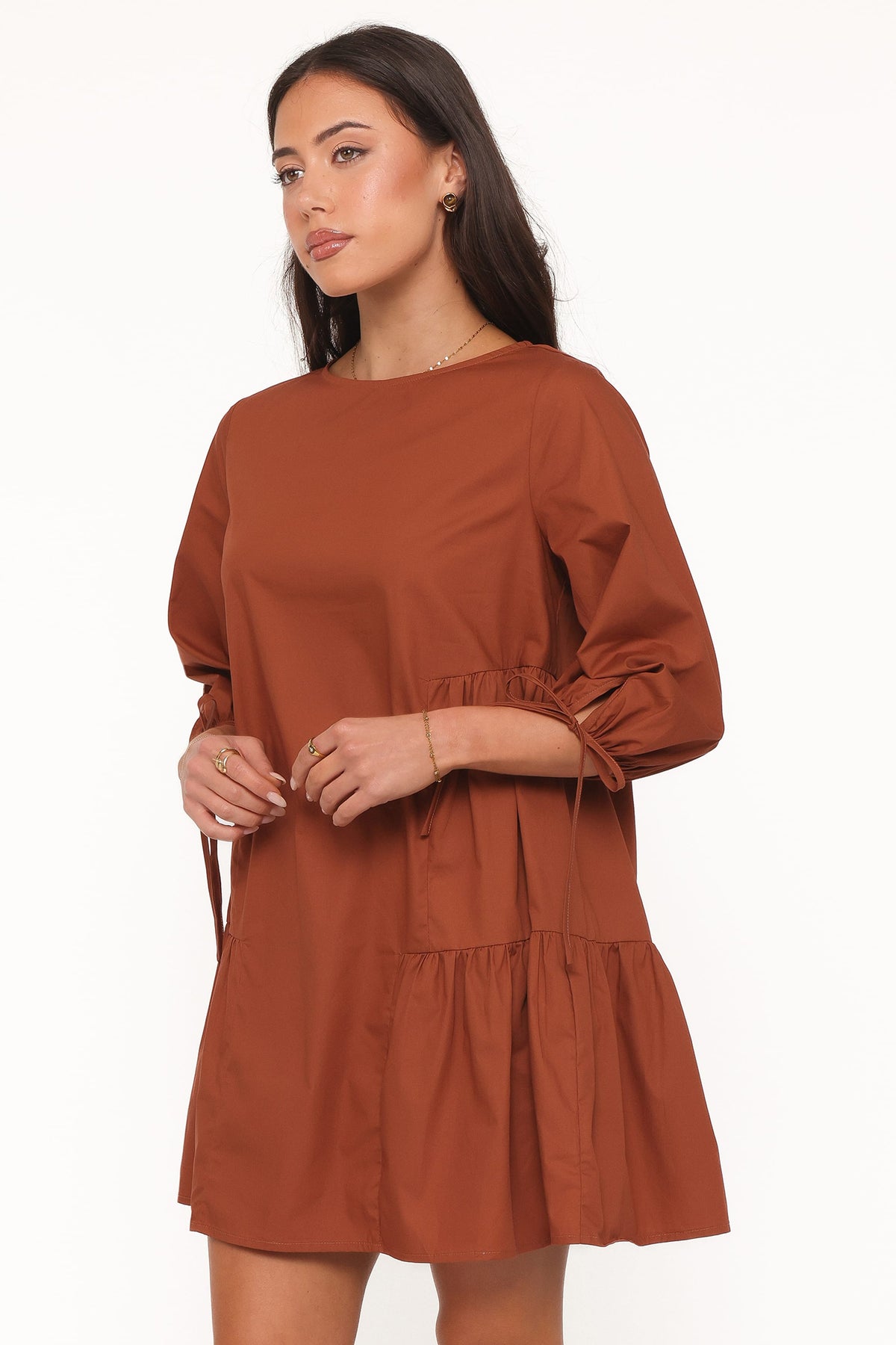 Arthur Long Sleeve Mini Dress in Camel – view 3 of 7
