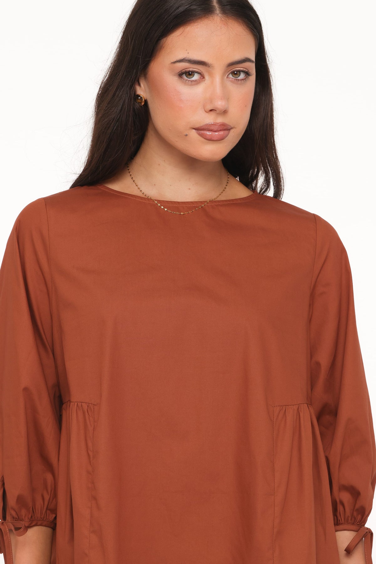 Arthur Long Sleeve Mini Dress in Camel – view 2 of 7