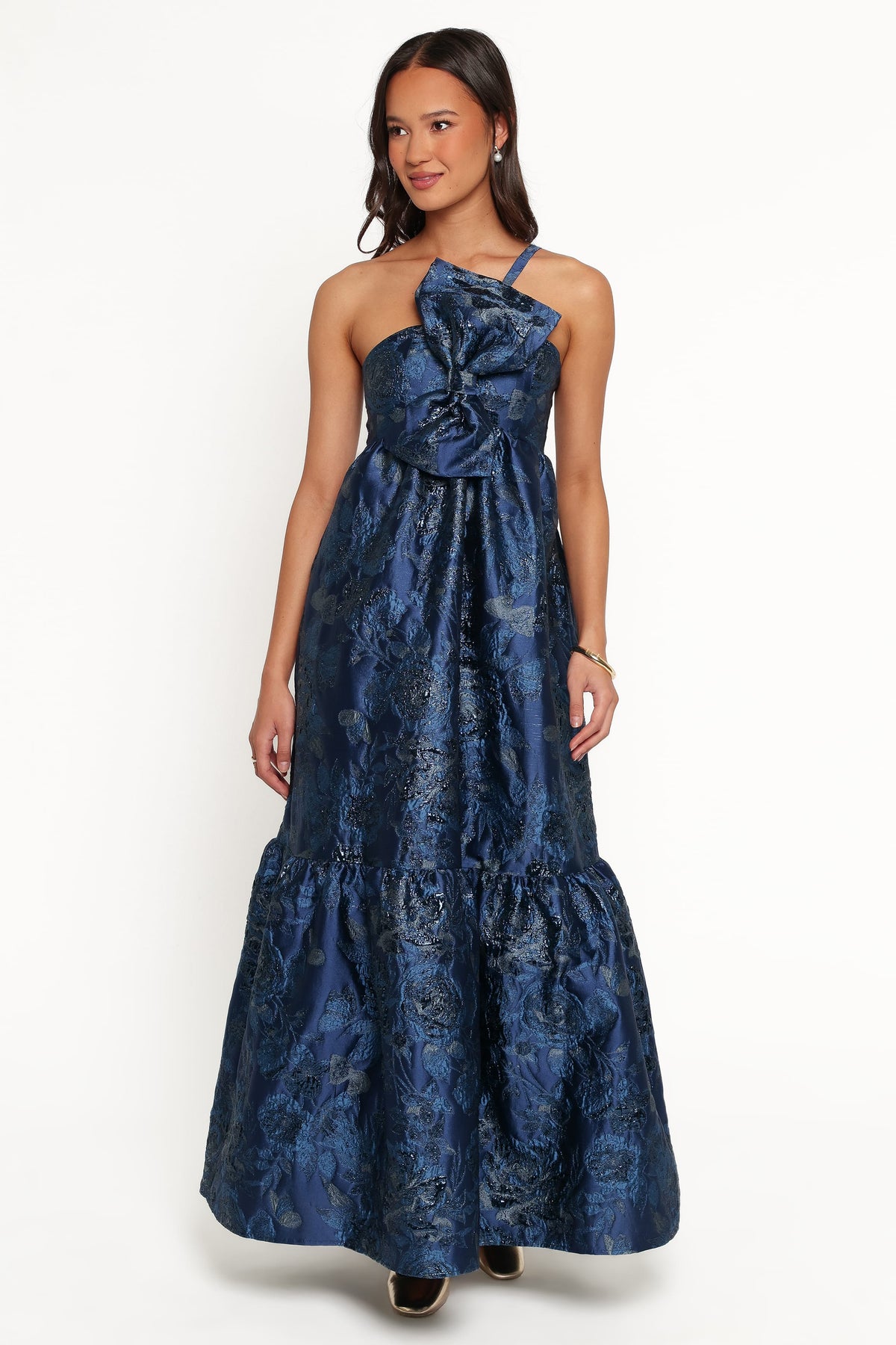 Betina Bow Front Maxi Dress in Blue Brocade – view 2 of 7