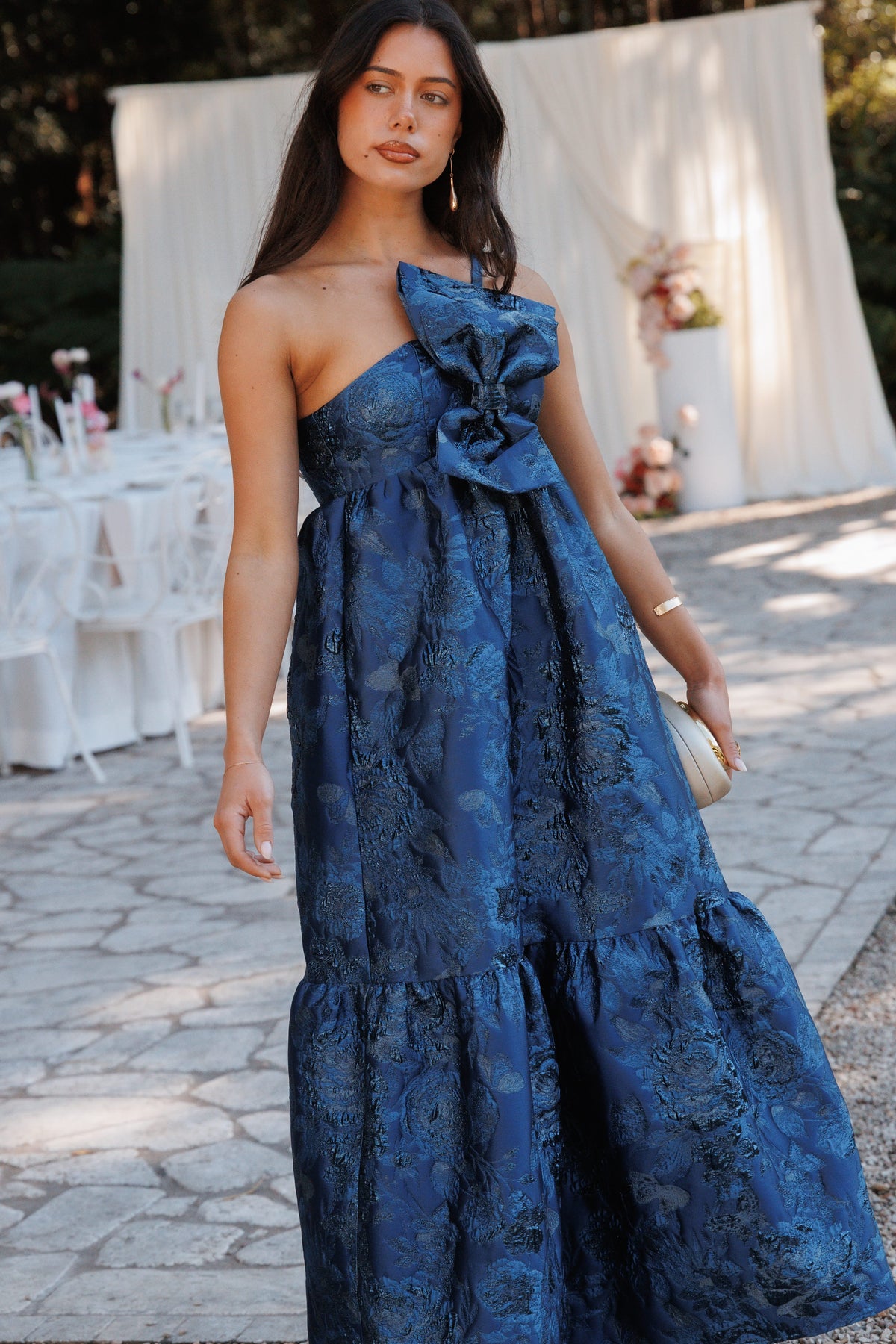 Betina Bow Front Maxi Dress in Blue Brocade – view 7 of 7