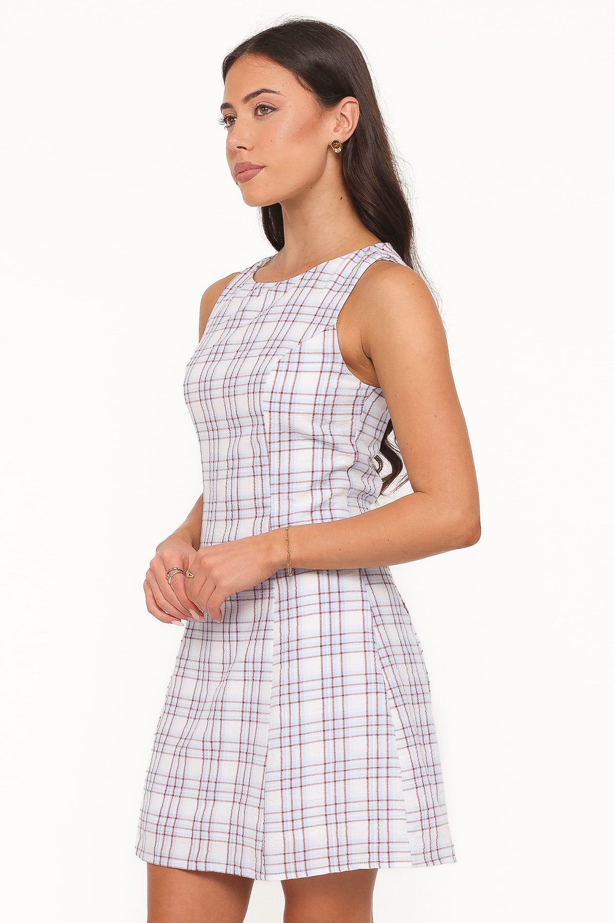 Circe Mini Dress in Light Blue Plaid – view 4 of 8