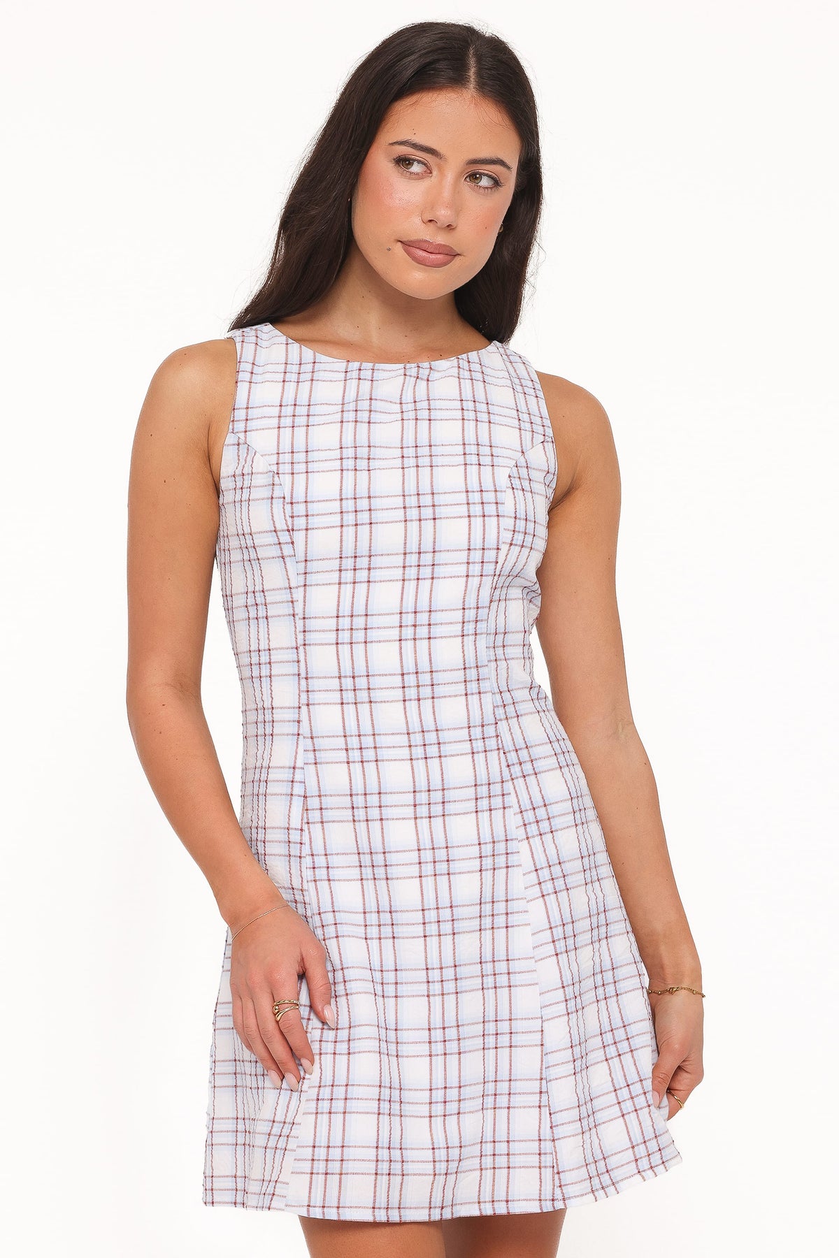 Circe Mini Dress in Light Blue Plaid – view 2 of 8
