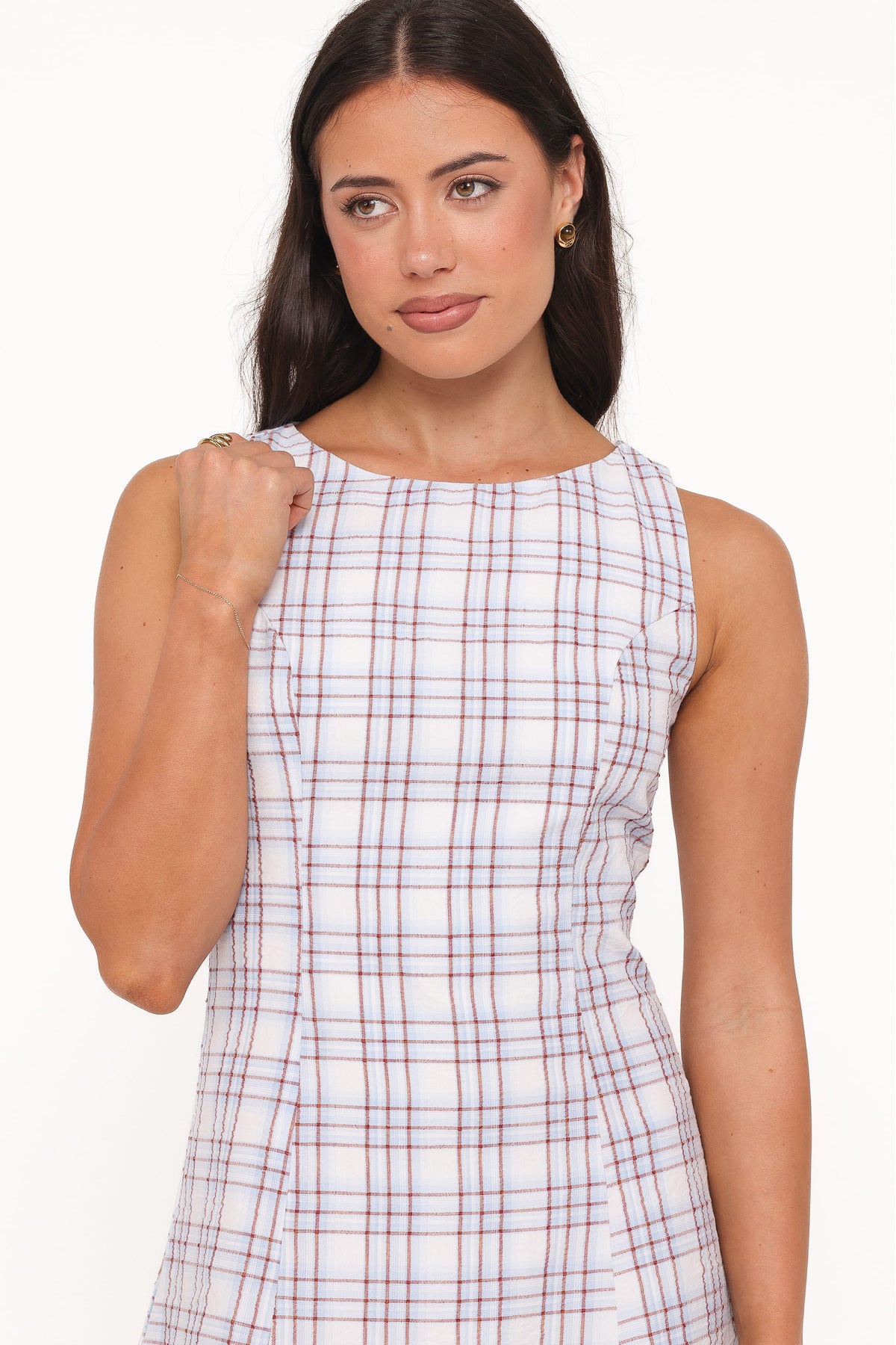 Circe Mini Dress in Light Blue Plaid – view 3 of 8