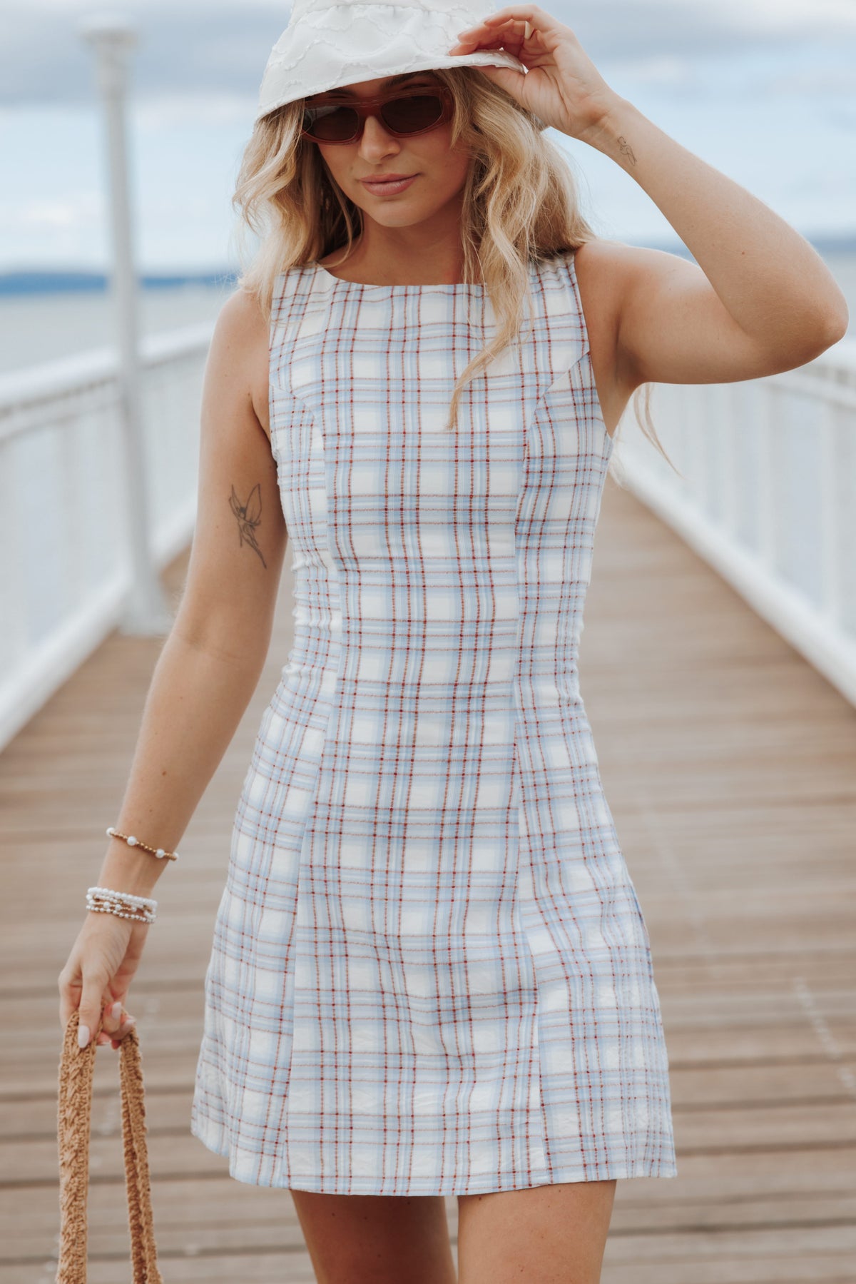 Circe Mini Dress in Light Blue Plaid – view 8 of 8