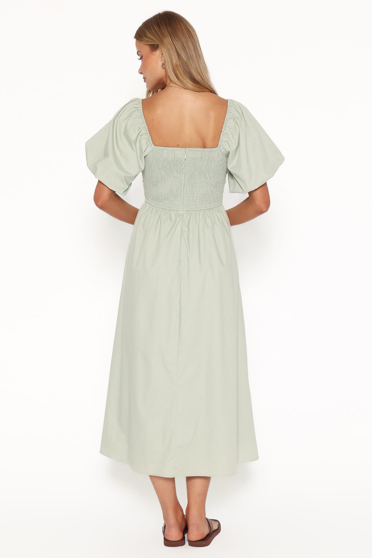 Clo Puff Sleeve Midi Dress in Sage Green – view 5 of 8