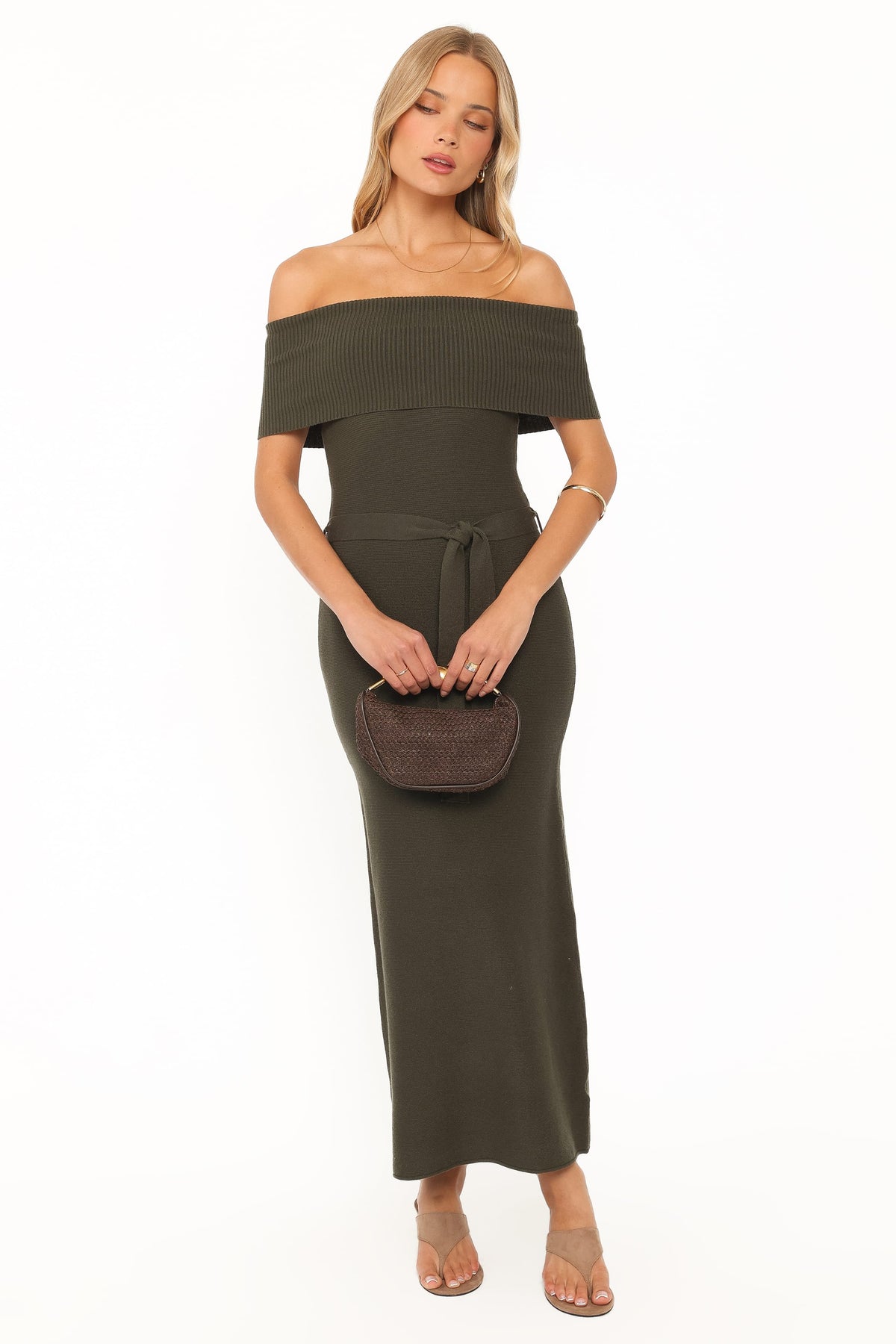Colleen Off Shoulder Maxi Dress in Olive Green – view 5 of 6