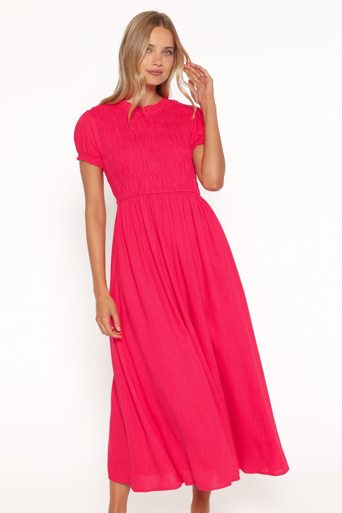 Darla Puff Sleeve Dress in Hot Coral – view 1 of 8