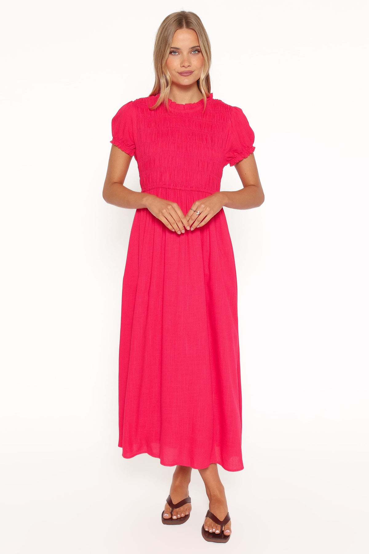 Darla Puff Sleeve Dress in Hot Coral – view 5 of 8