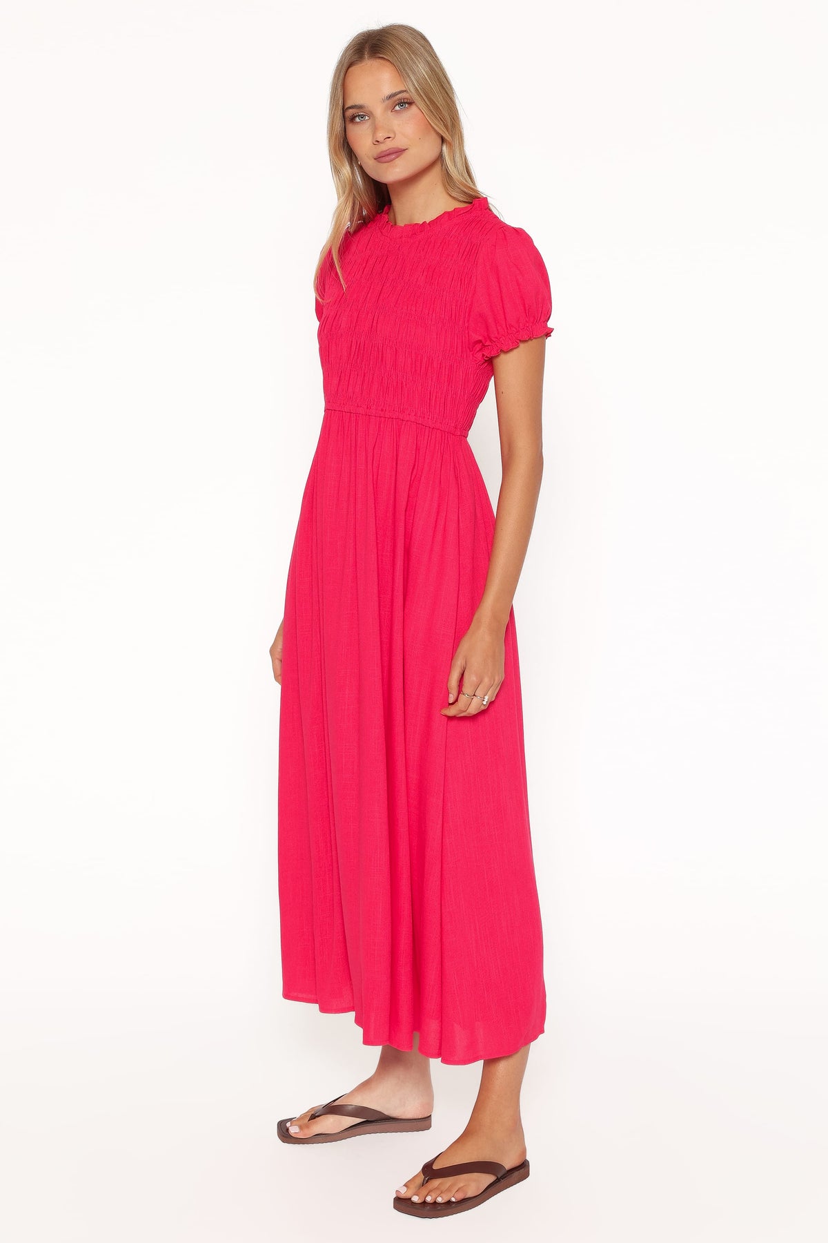 Darla Puff Sleeve Dress in Hot Coral – view 3 of 8