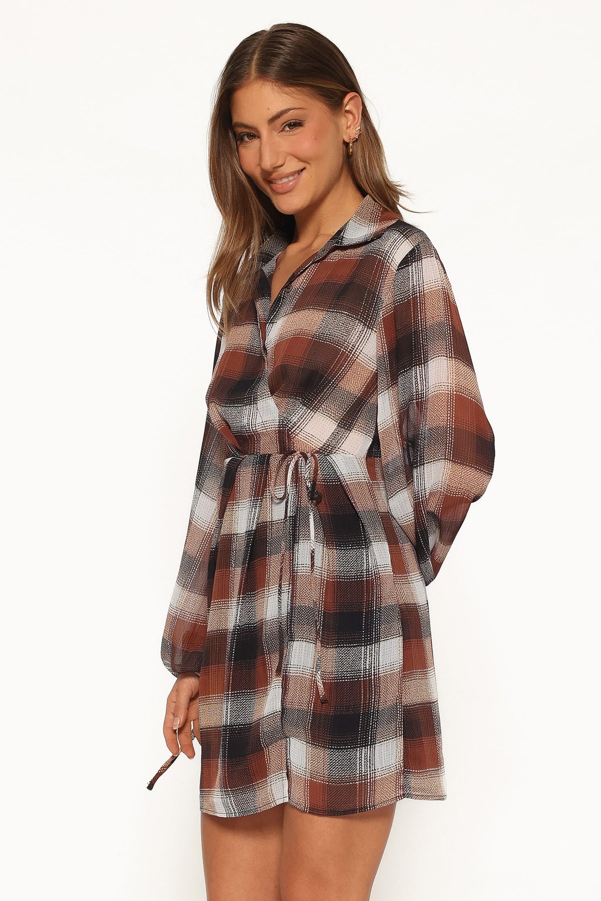 Eadie Long Sleeve Mini Dress in Plaid – view 3 of 5
