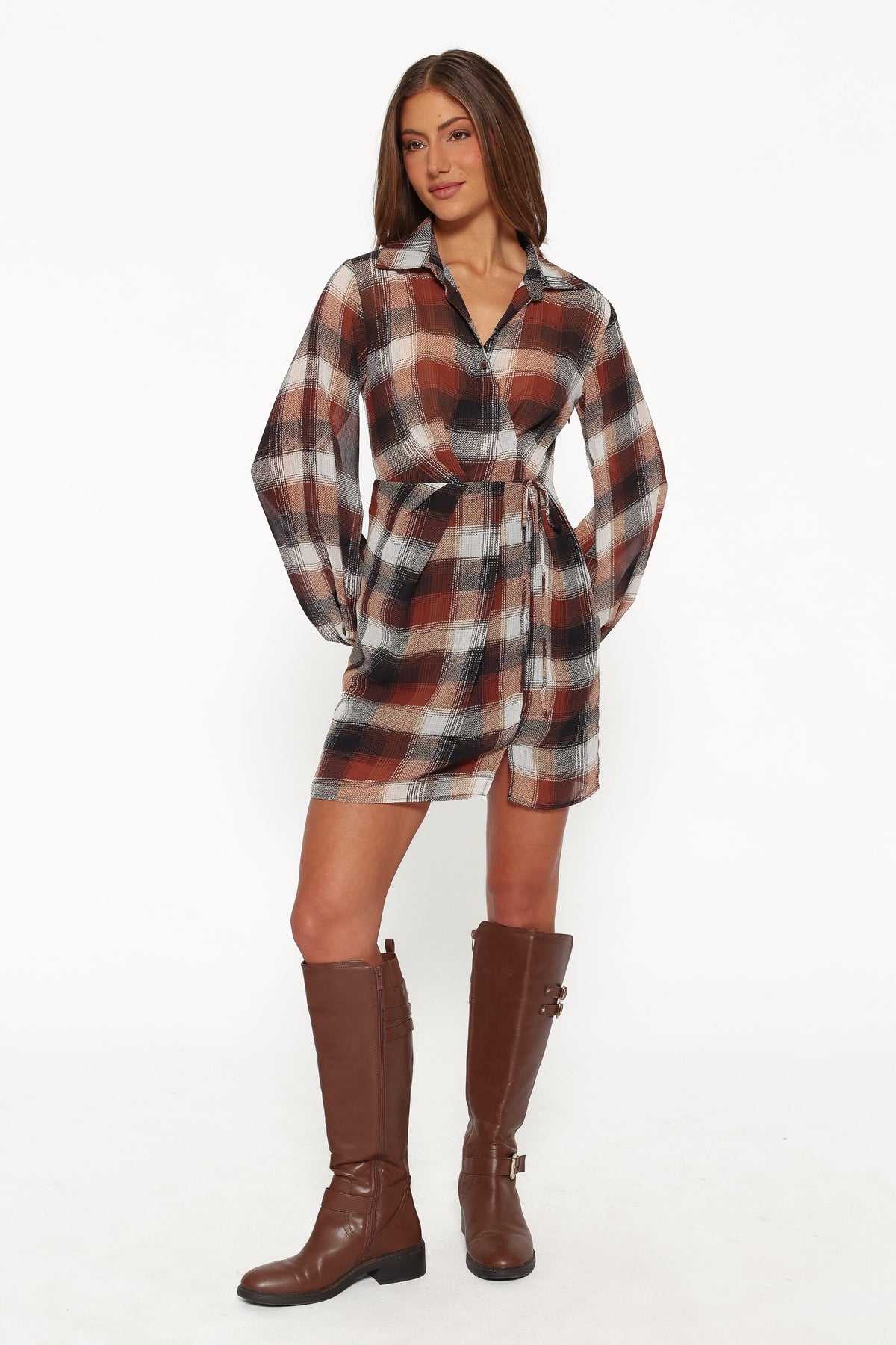 Eadie Long Sleeve Mini Dress in Plaid – view 1 of 5
