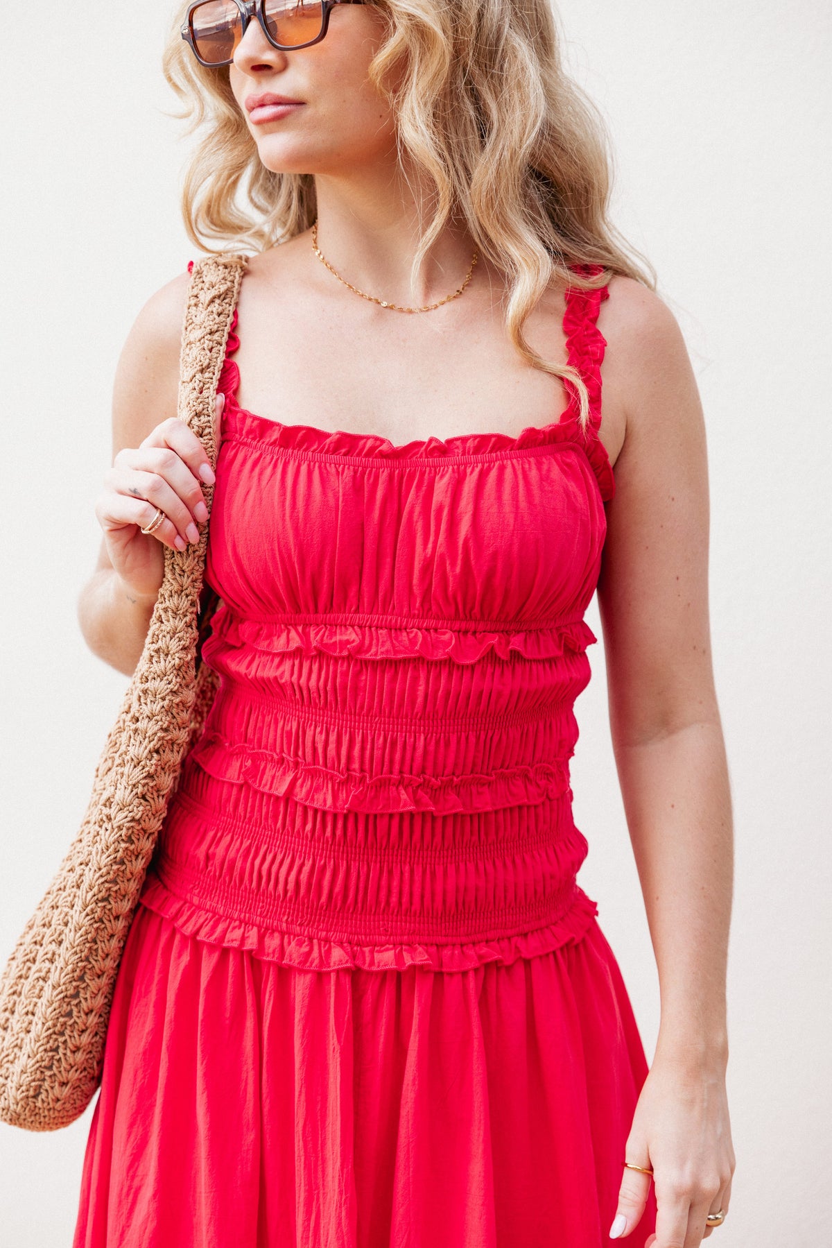 Enola Gather Midi Dress in Red – view 8 of 8