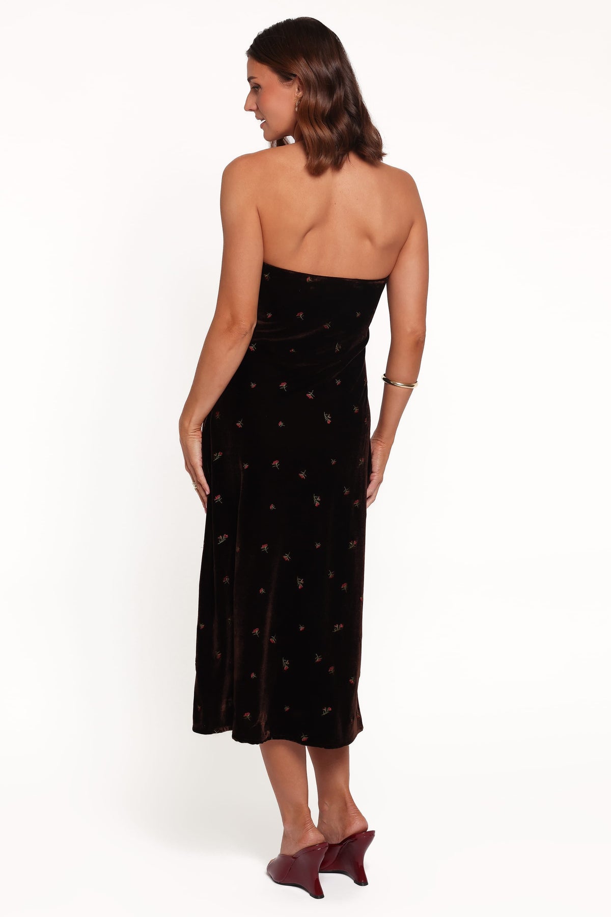 Enrique Halterneck Velvet Dress in Brown Floral – view 3 of 6